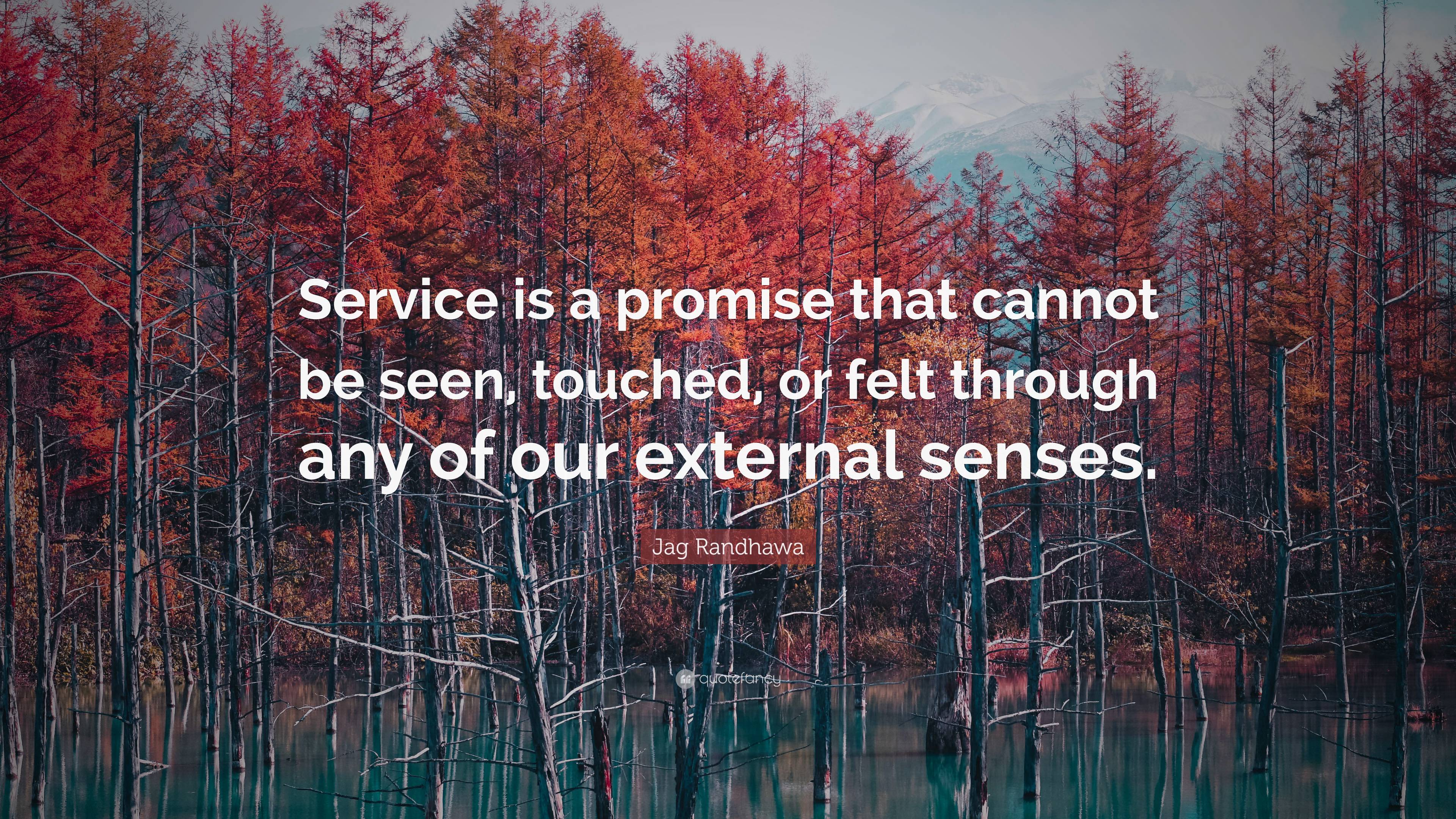 Jag Randhawa Quote: “Service is a promise that cannot be seen, touched ...