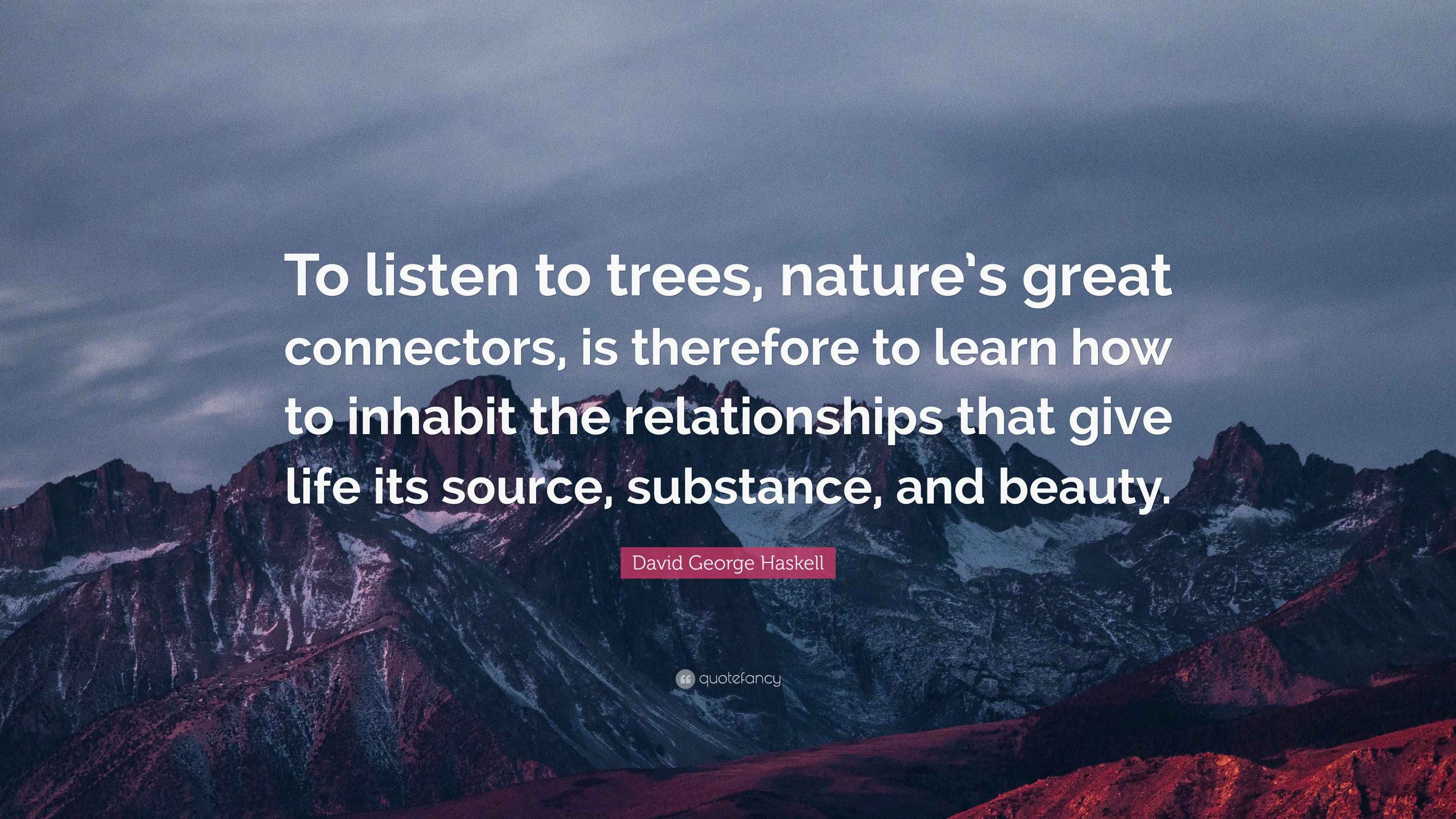 David Haskell Quote “To listen to trees, nature’s great