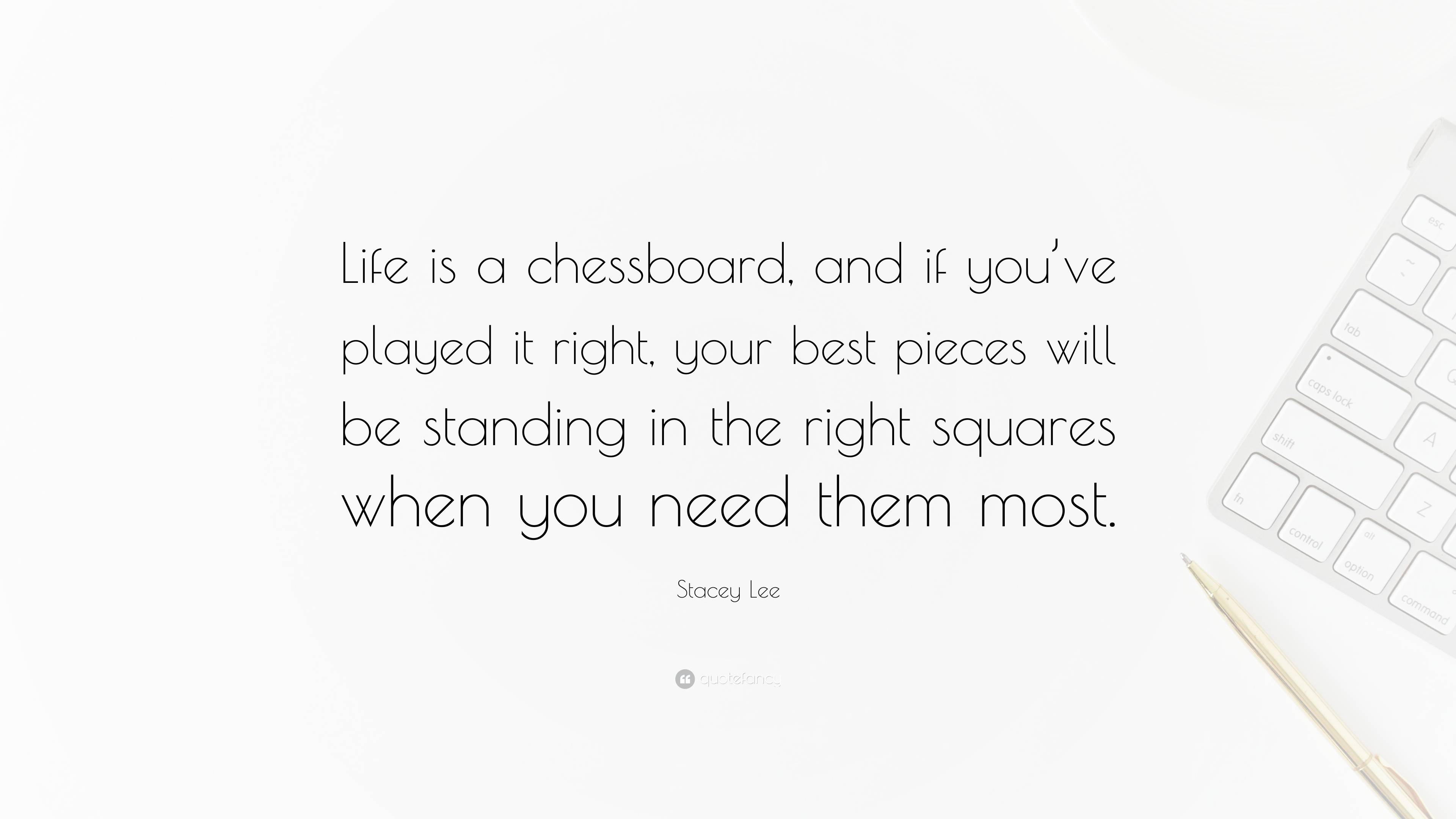 Stacey Lee Quote: “Life is a chessboard, and if you’ve played it right