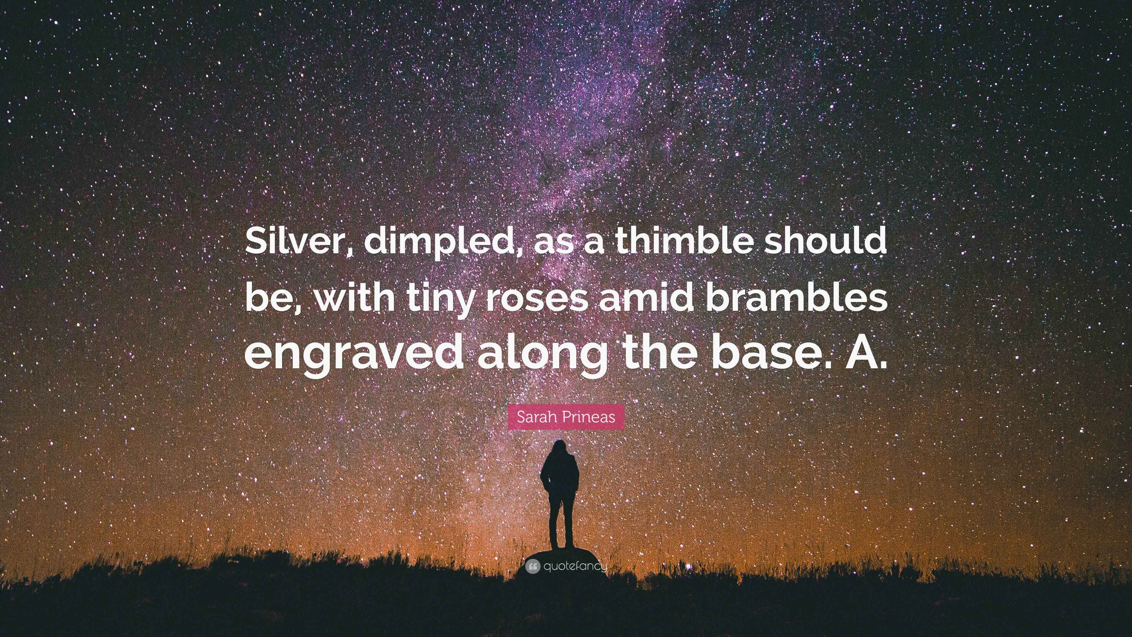 Sarah Prineas Quote “Silver, dimpled, as a thimble should be, with