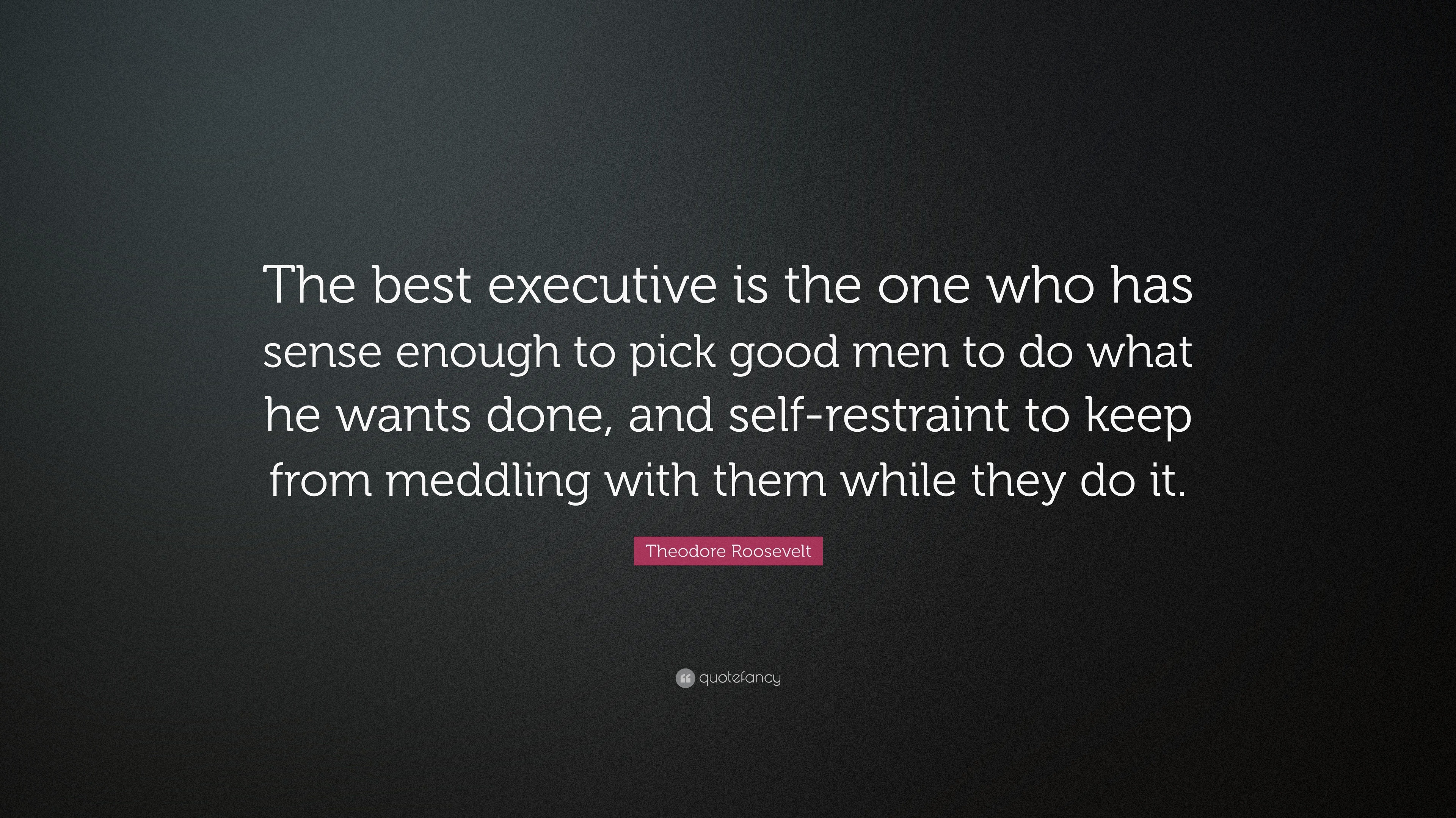 Theodore Roosevelt Quote “The best executive is the one who has sense enough to pick good men