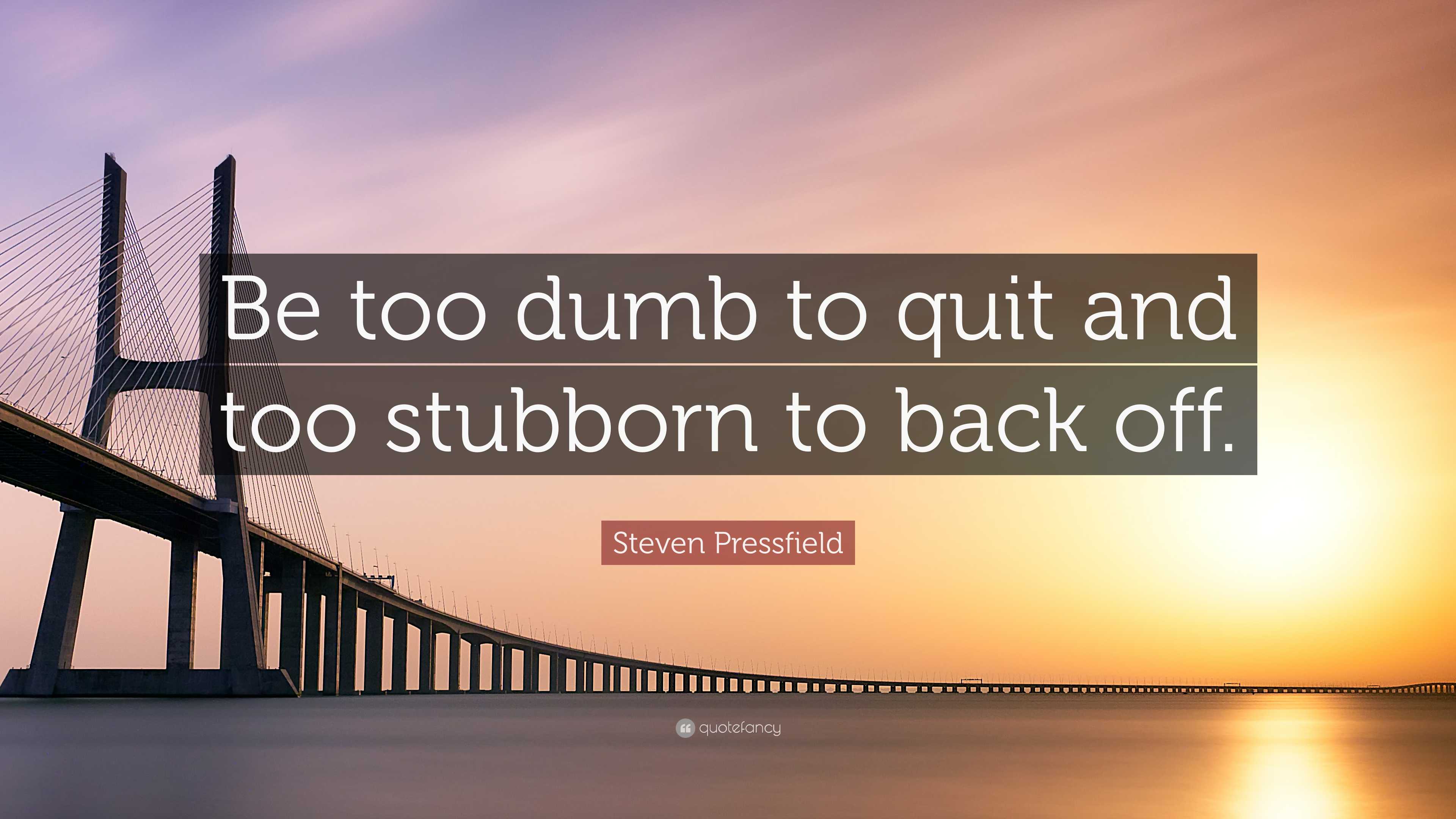 Steven Pressfield Quote: “Be too dumb to quit and too stubborn to back ...