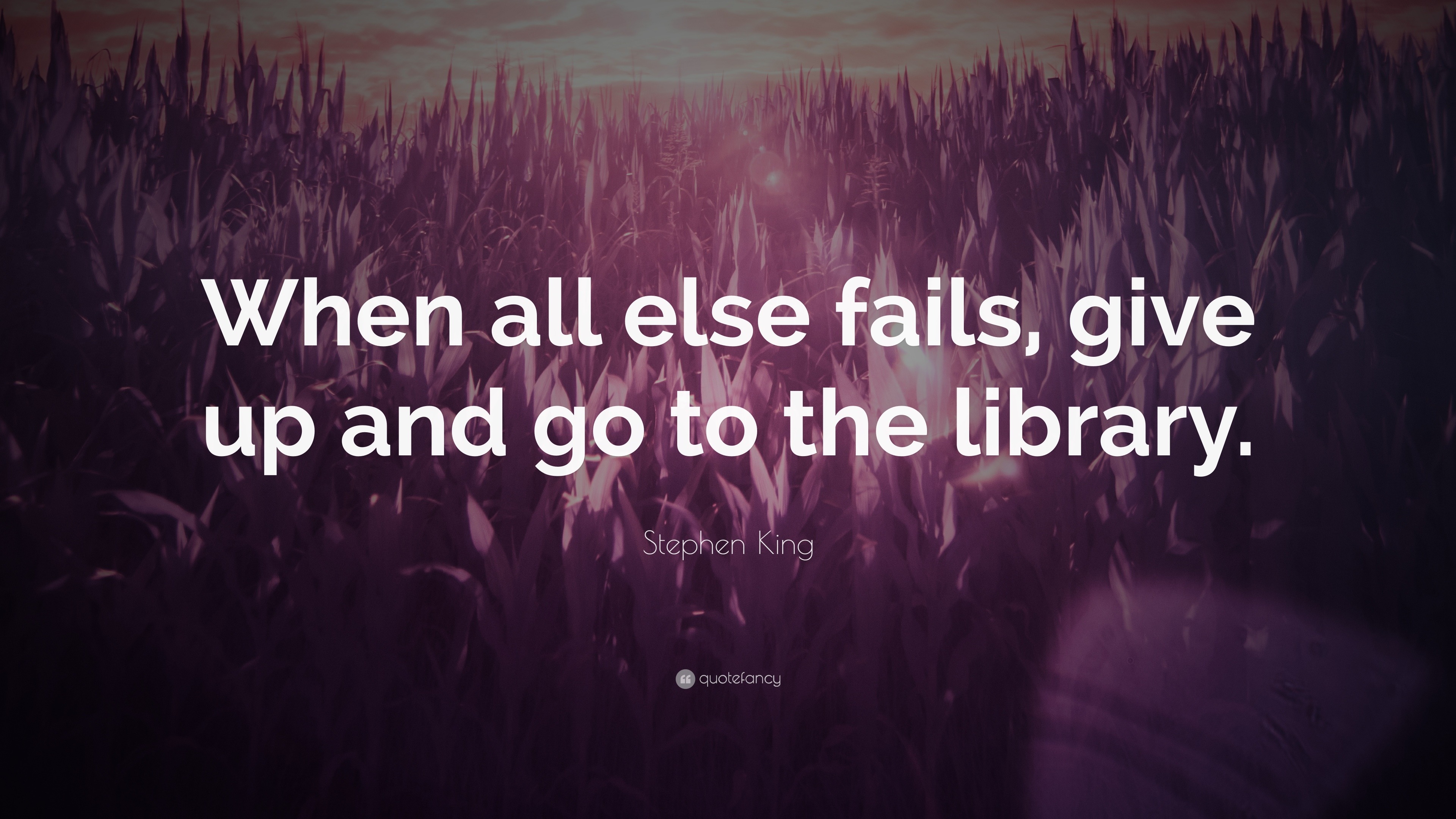 Stephen King Quote: “When all else fails, give up and go to the library.”