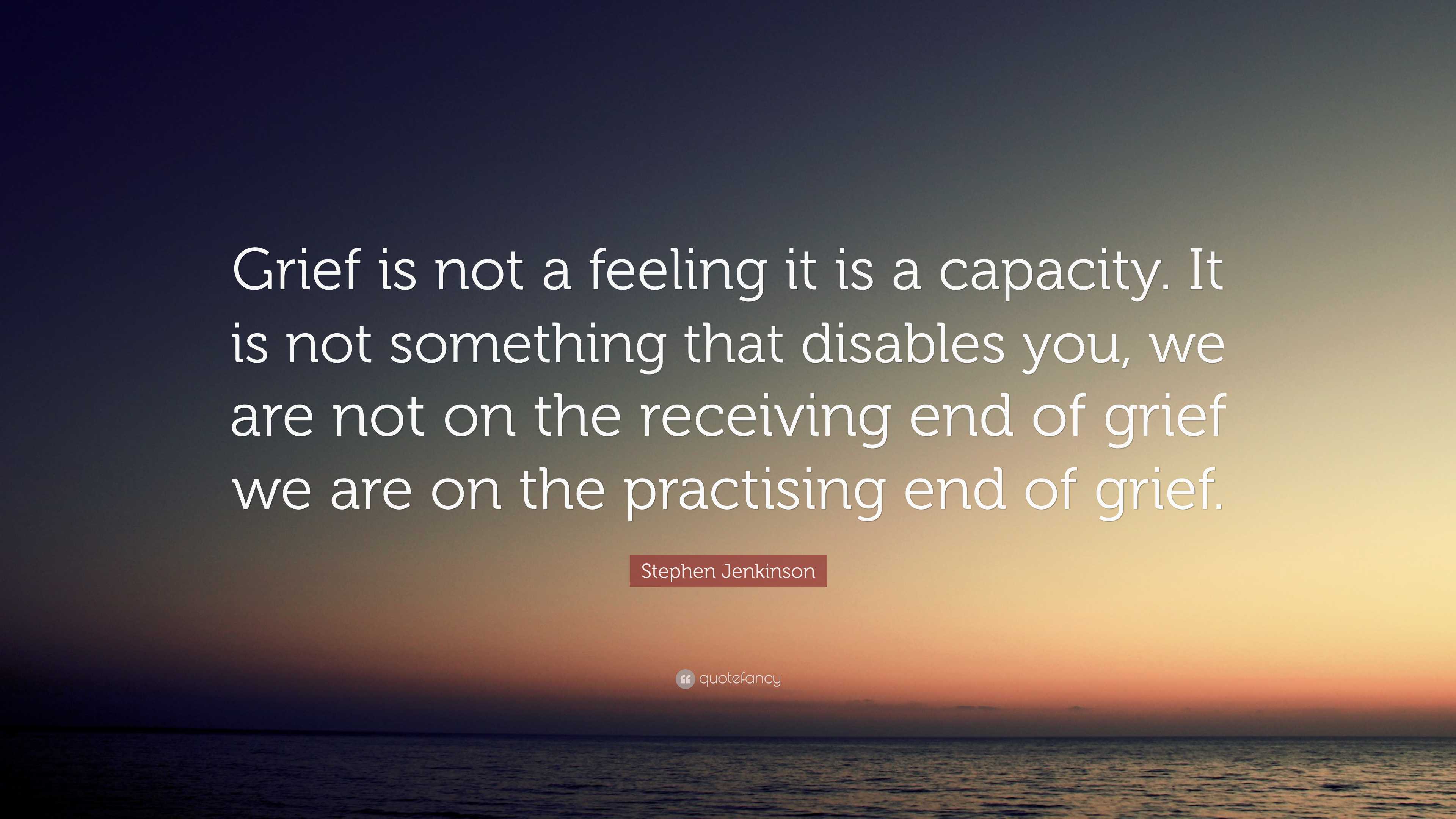 Stephen Jenkinson Quote: “Grief is not a feeling it is a capacity. It ...