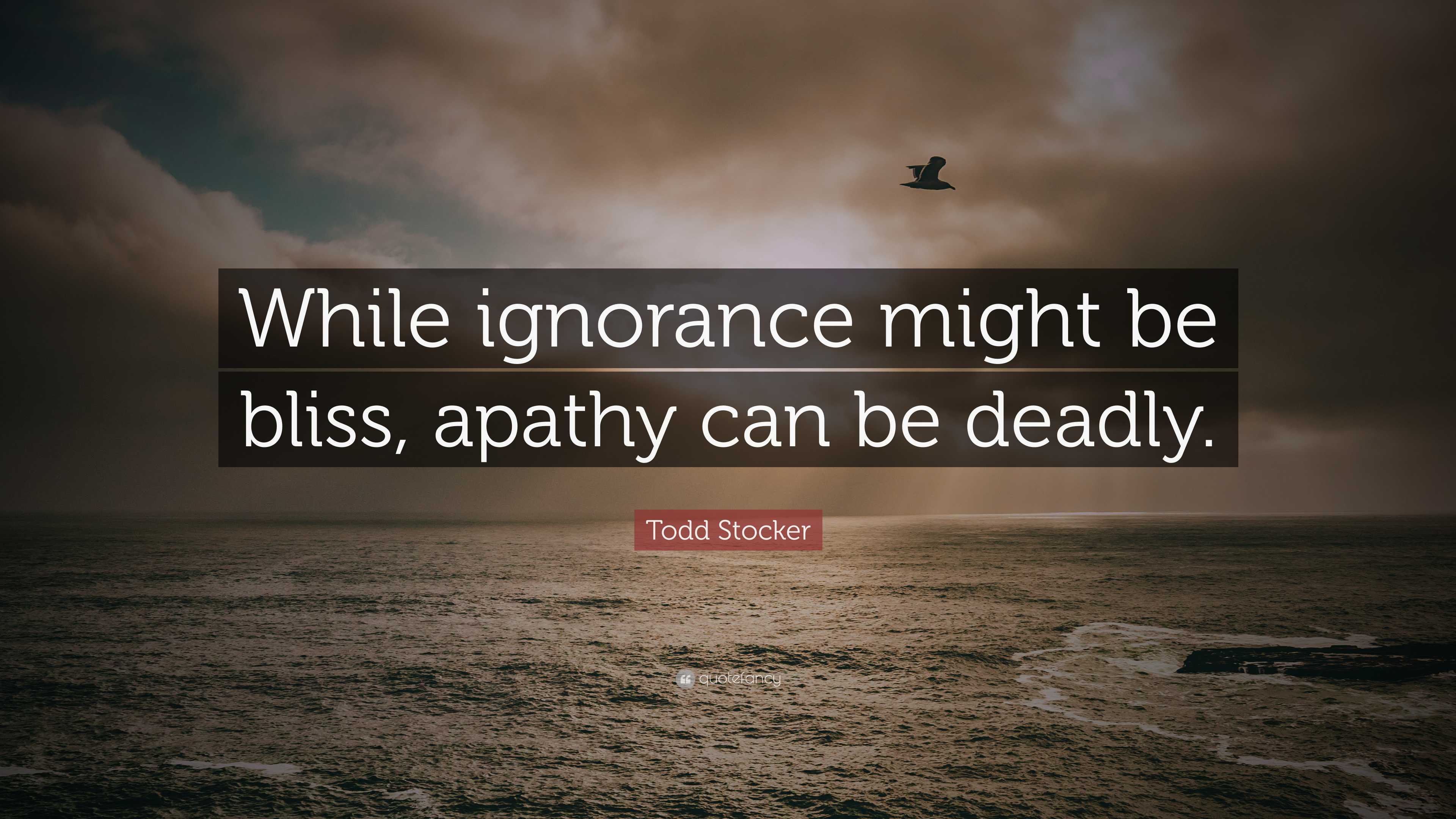 Todd Stocker Quote: “While ignorance might be bliss, apathy can be deadly.”