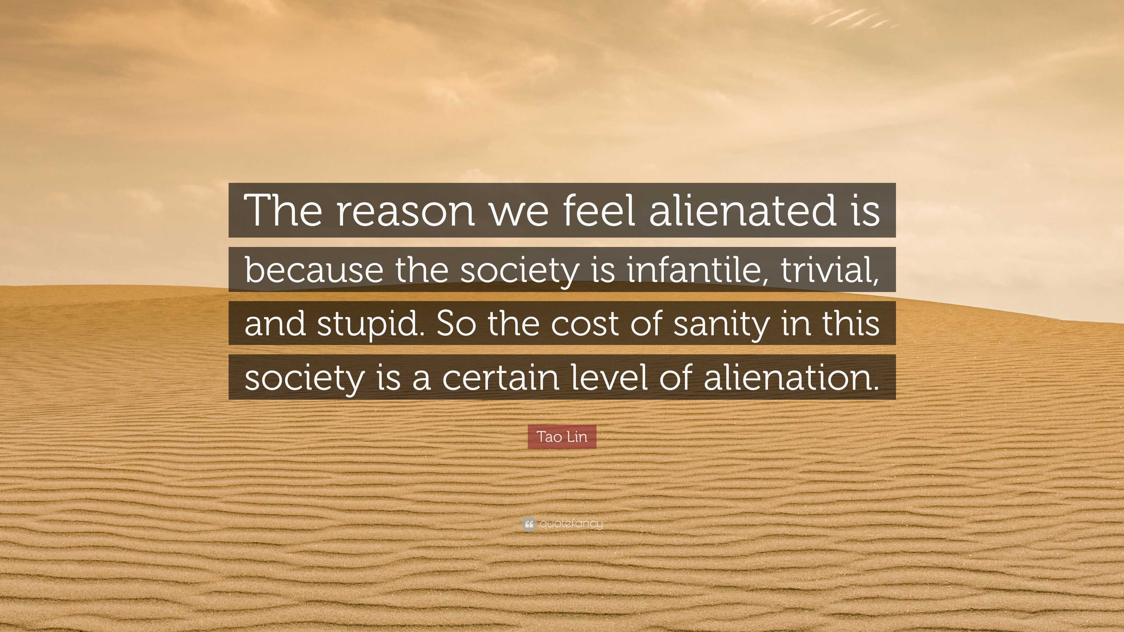 Tao Lin Quote: “The reason we feel alienated is because the society is ...