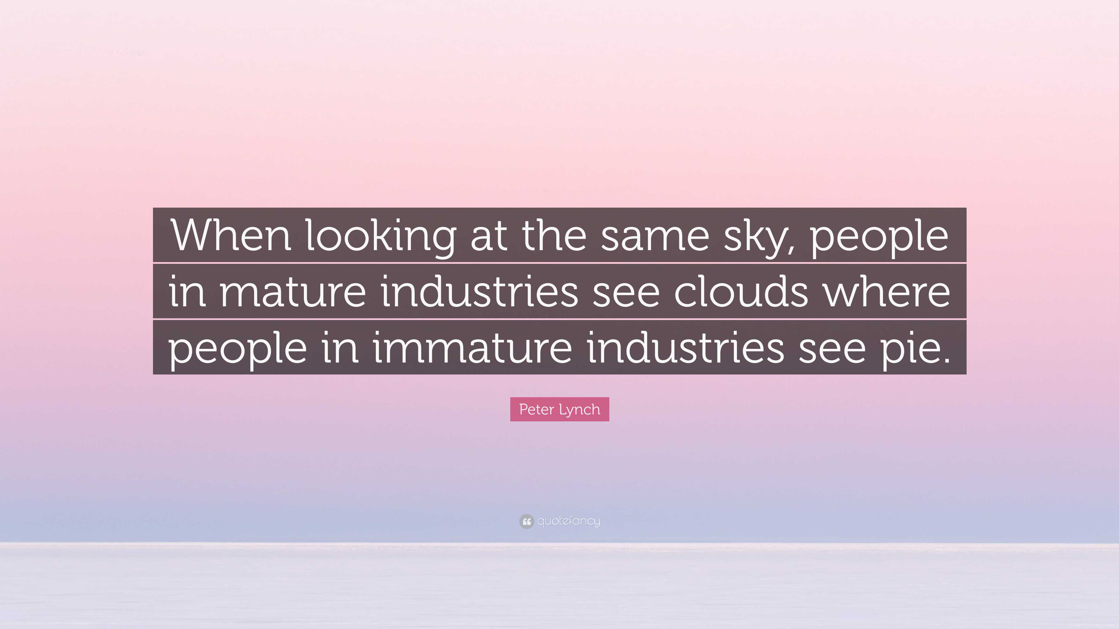 Peter Lynch Quote: “When looking at the same sky, people in mature  industries see clouds where