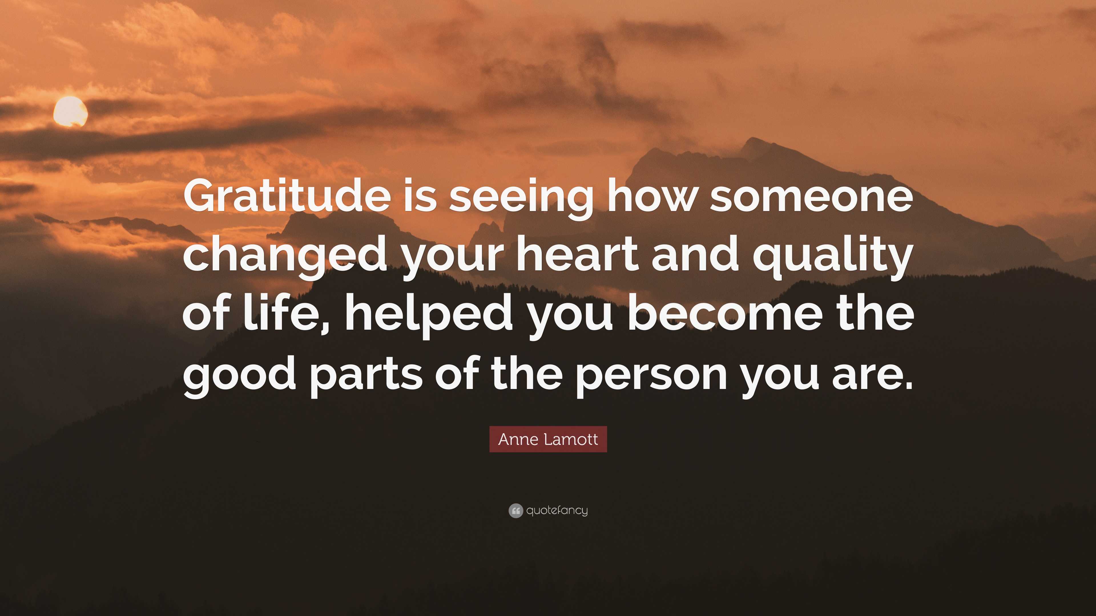 Anne Lamott Quote: “Gratitude is seeing how someone changed your heart ...