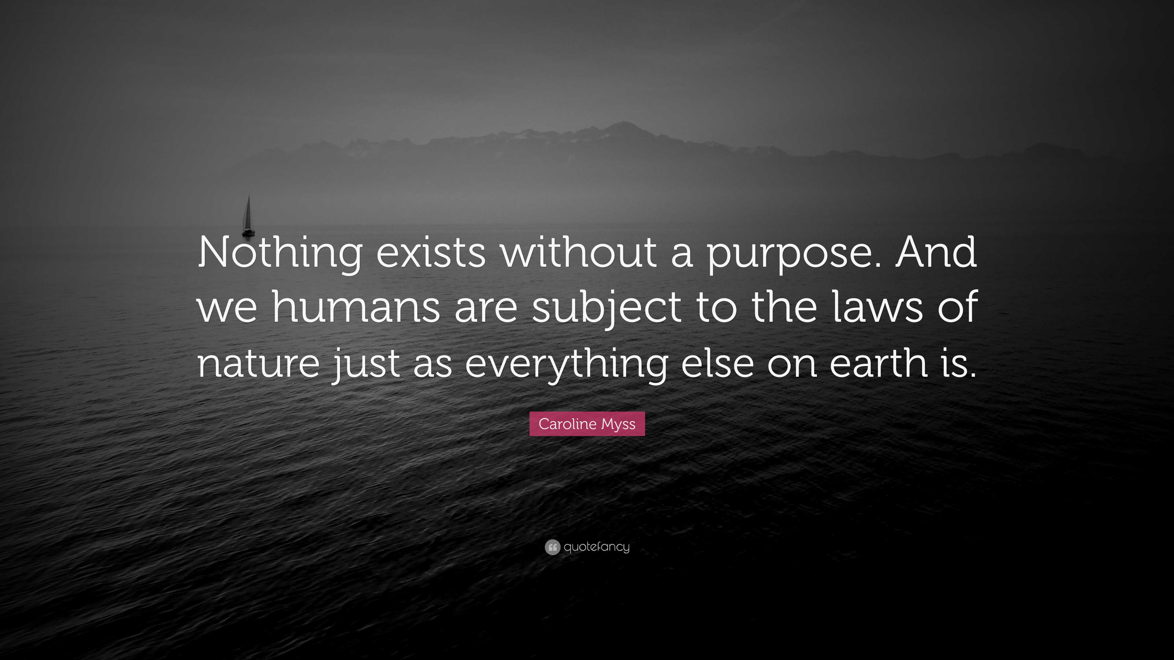 Caroline Myss Quote: “Nothing exists without a purpose. And we humans ...