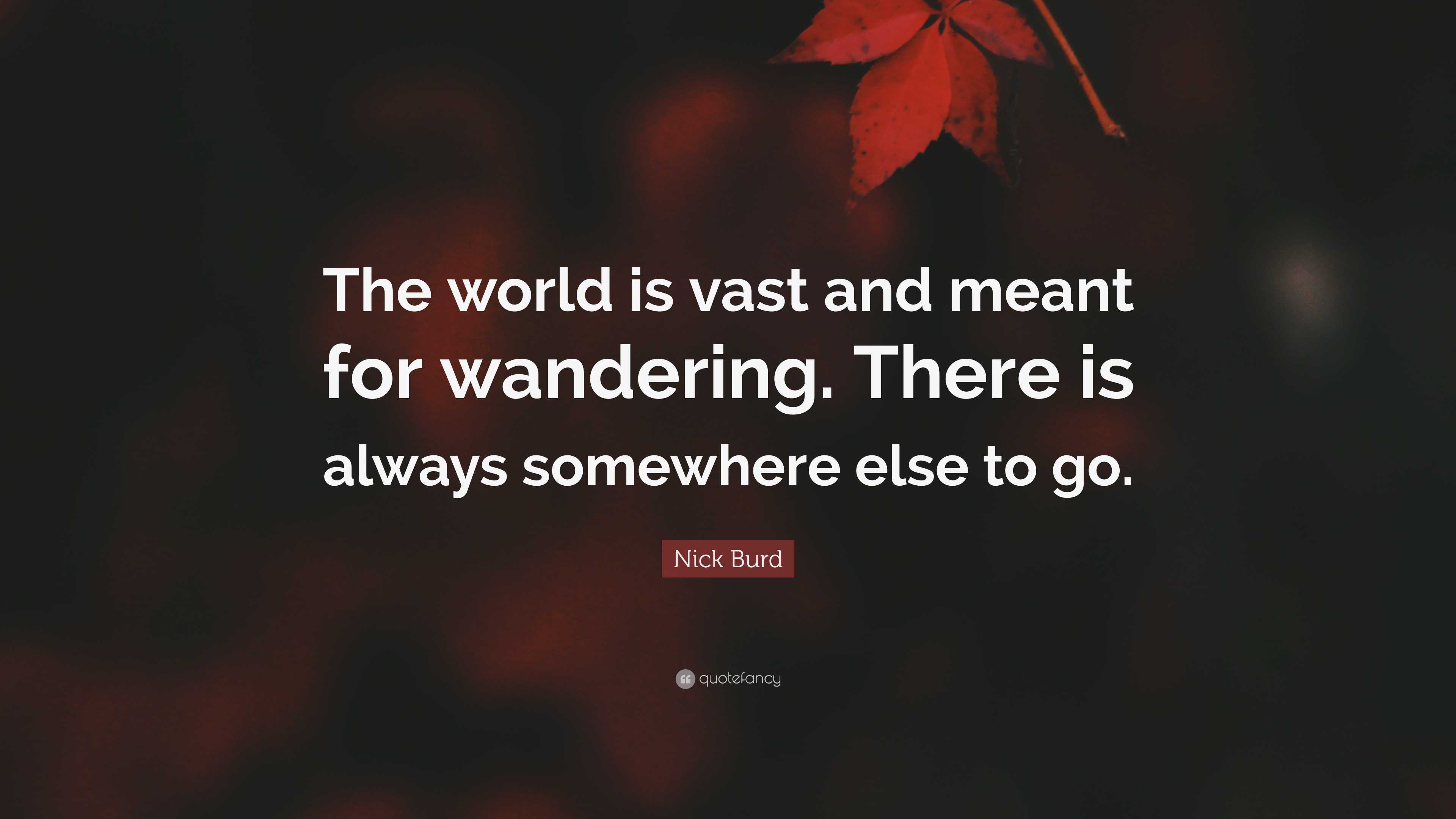 Nick Burd Quote: “The world is vast and meant for wandering. There is ...