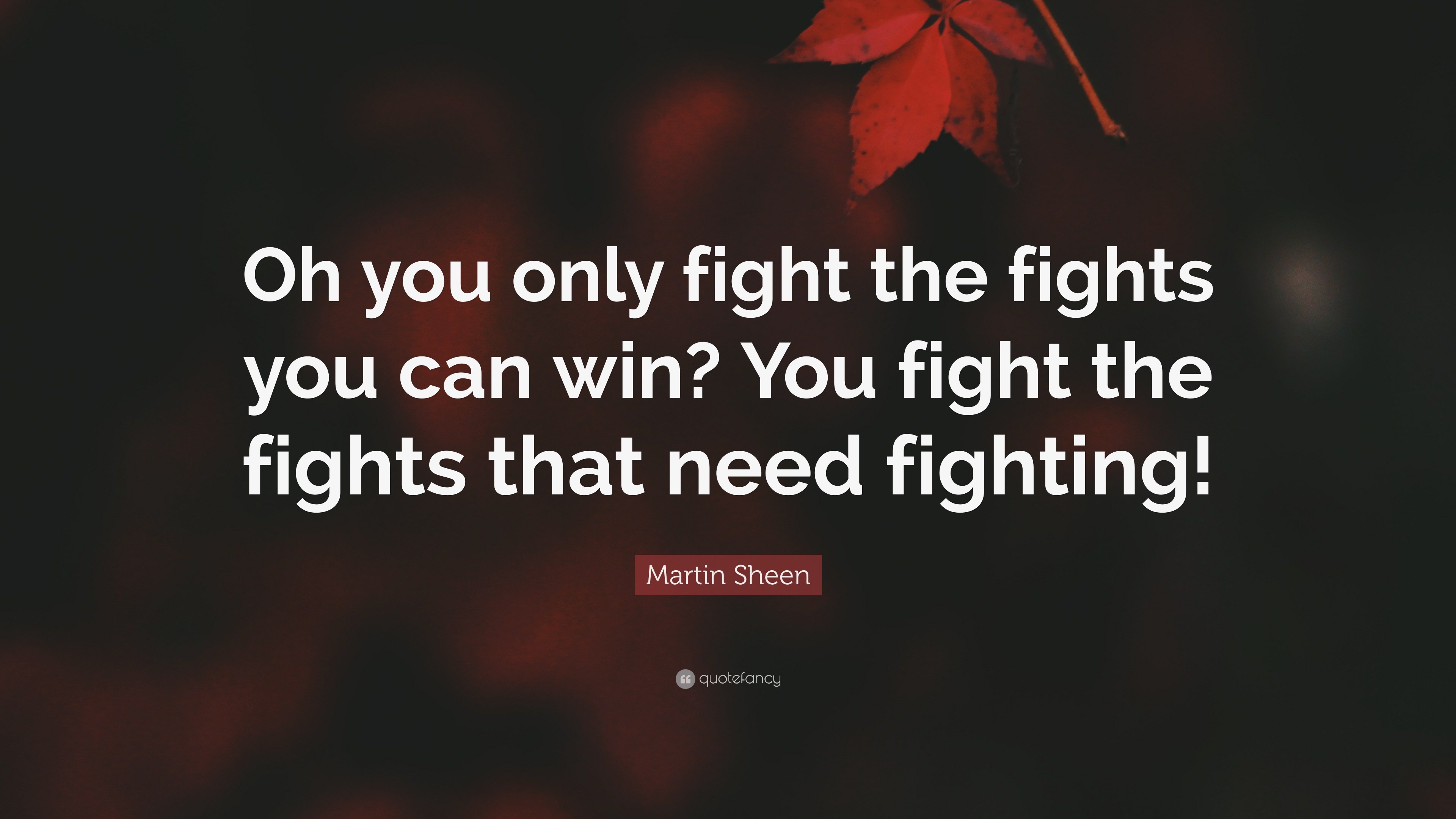 Martin Sheen Quote: “Oh you only fight the fights you can win? You ...