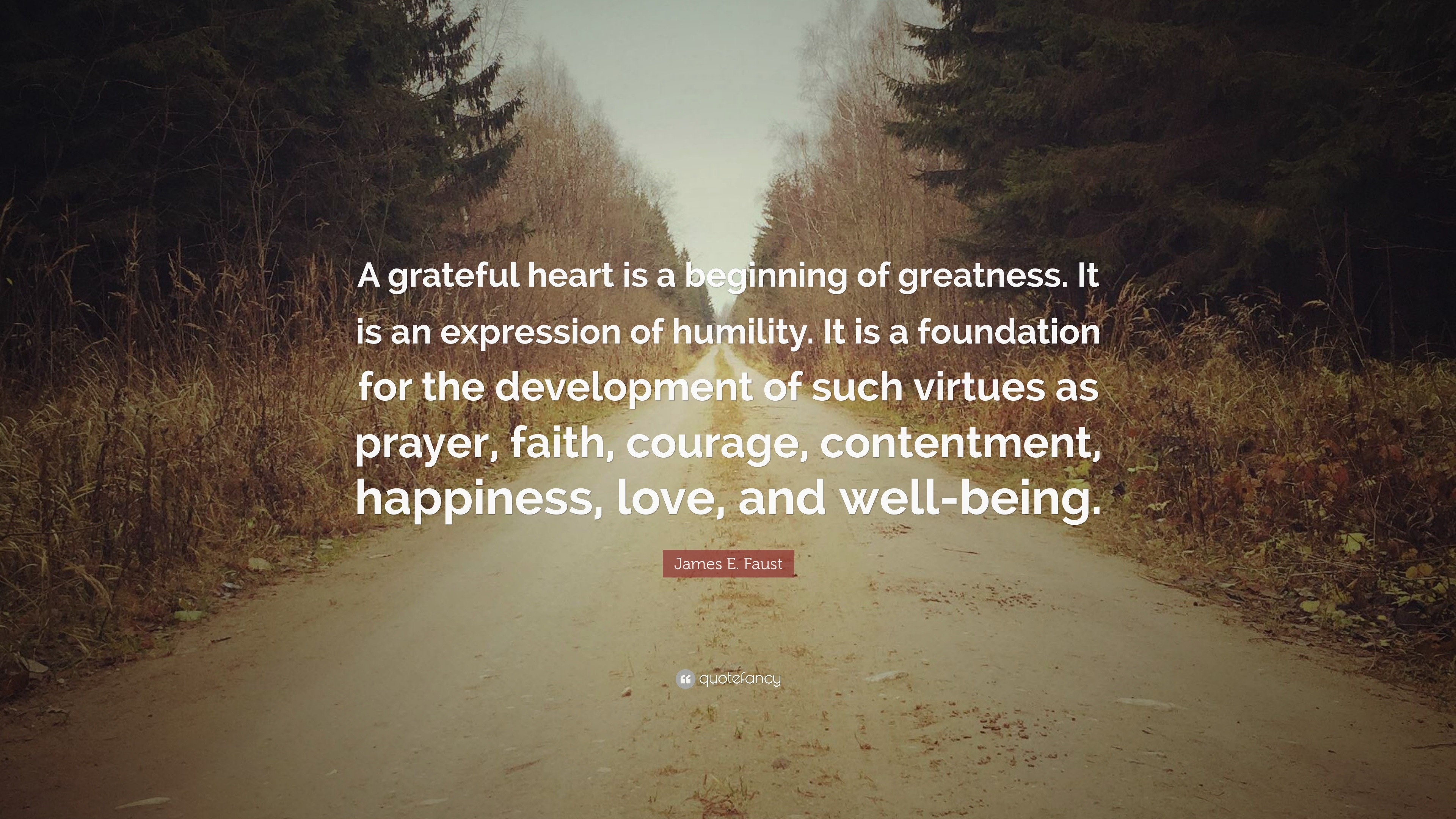 James E. Faust Quote: “A grateful heart is a beginning of greatness. It