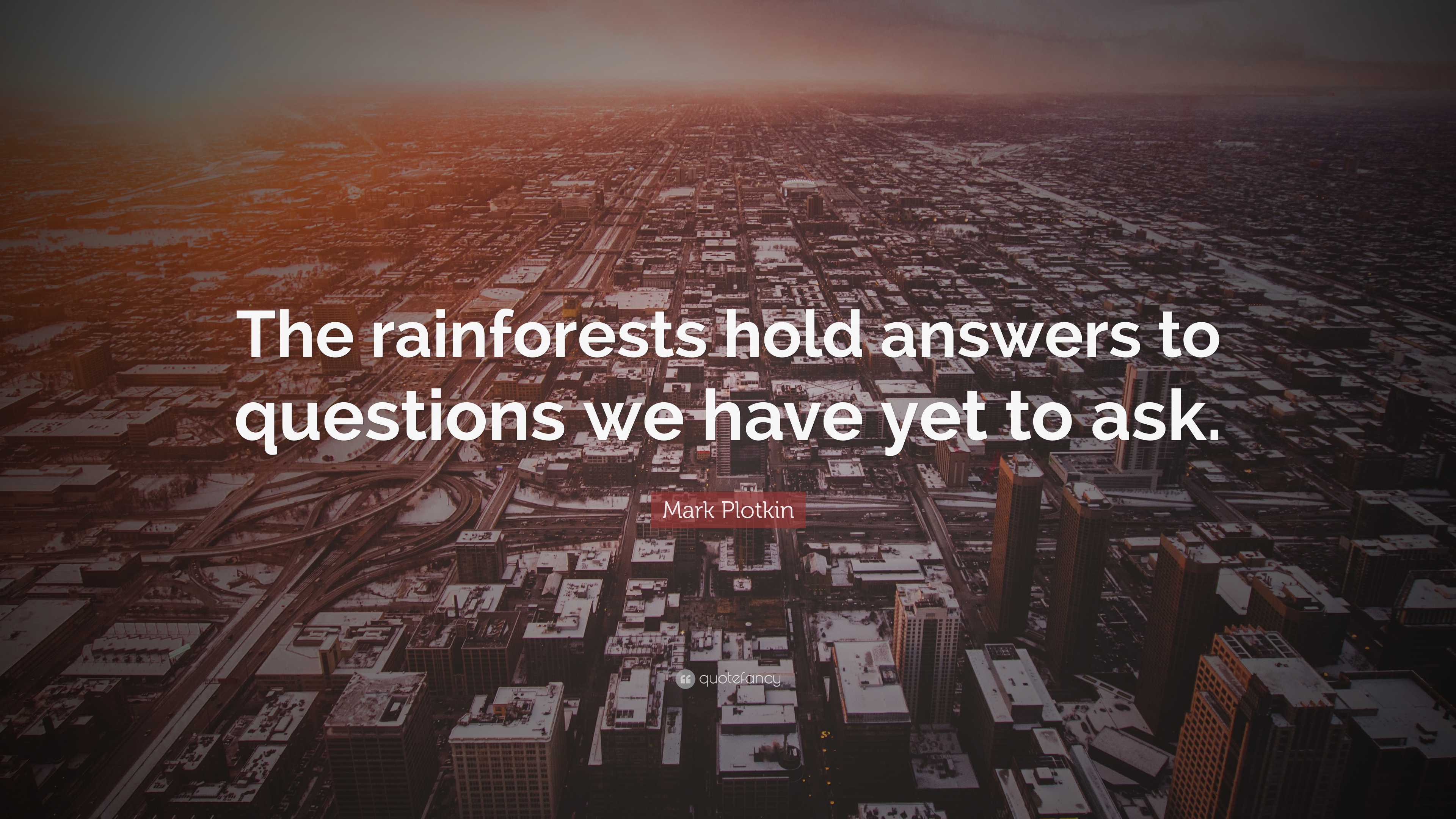 Mark Plotkin Quote: “The rainforests hold answers to questions we have ...