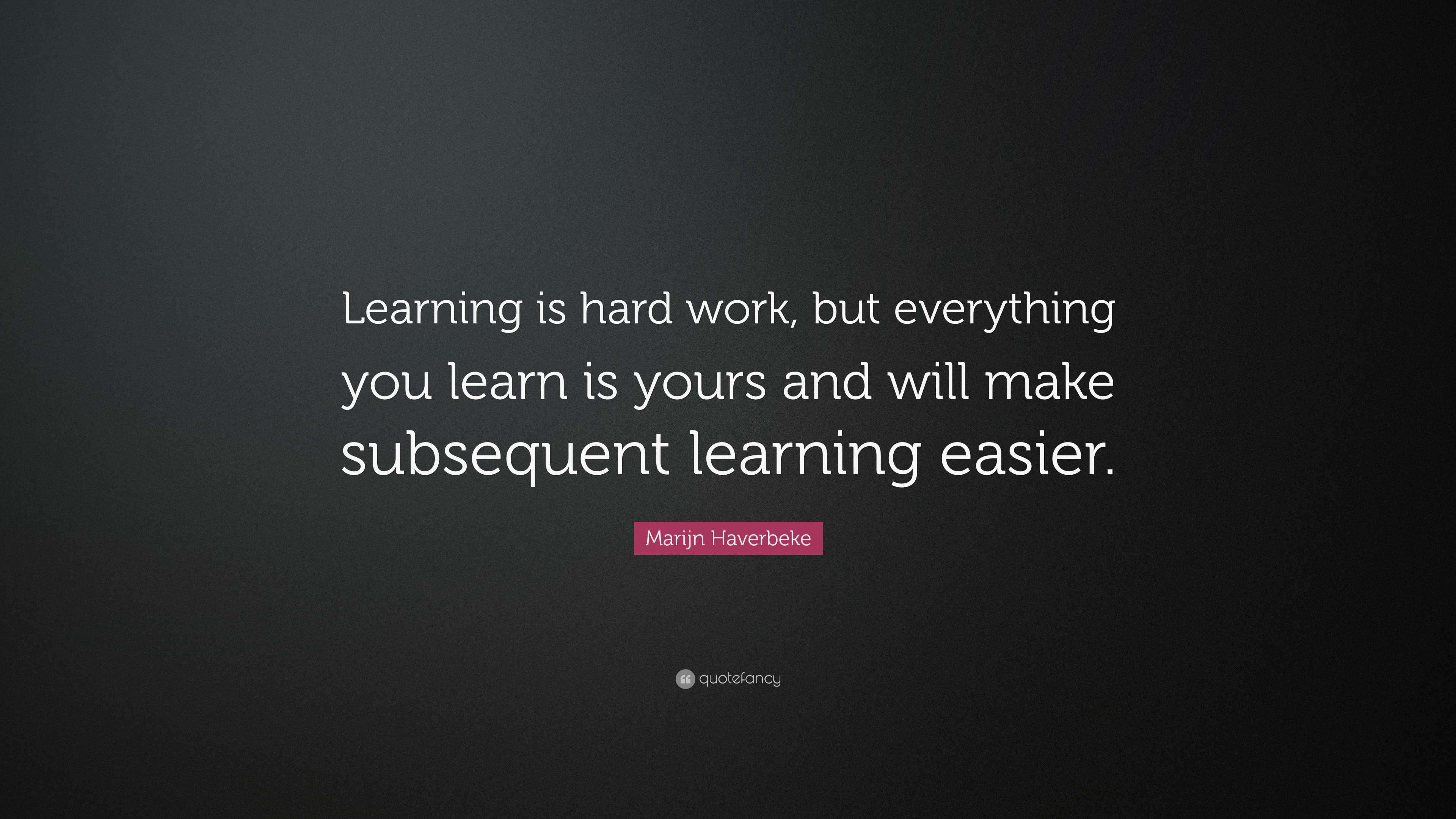 Marijn Haverbeke Quote: “Learning is hard work, but everything you ...