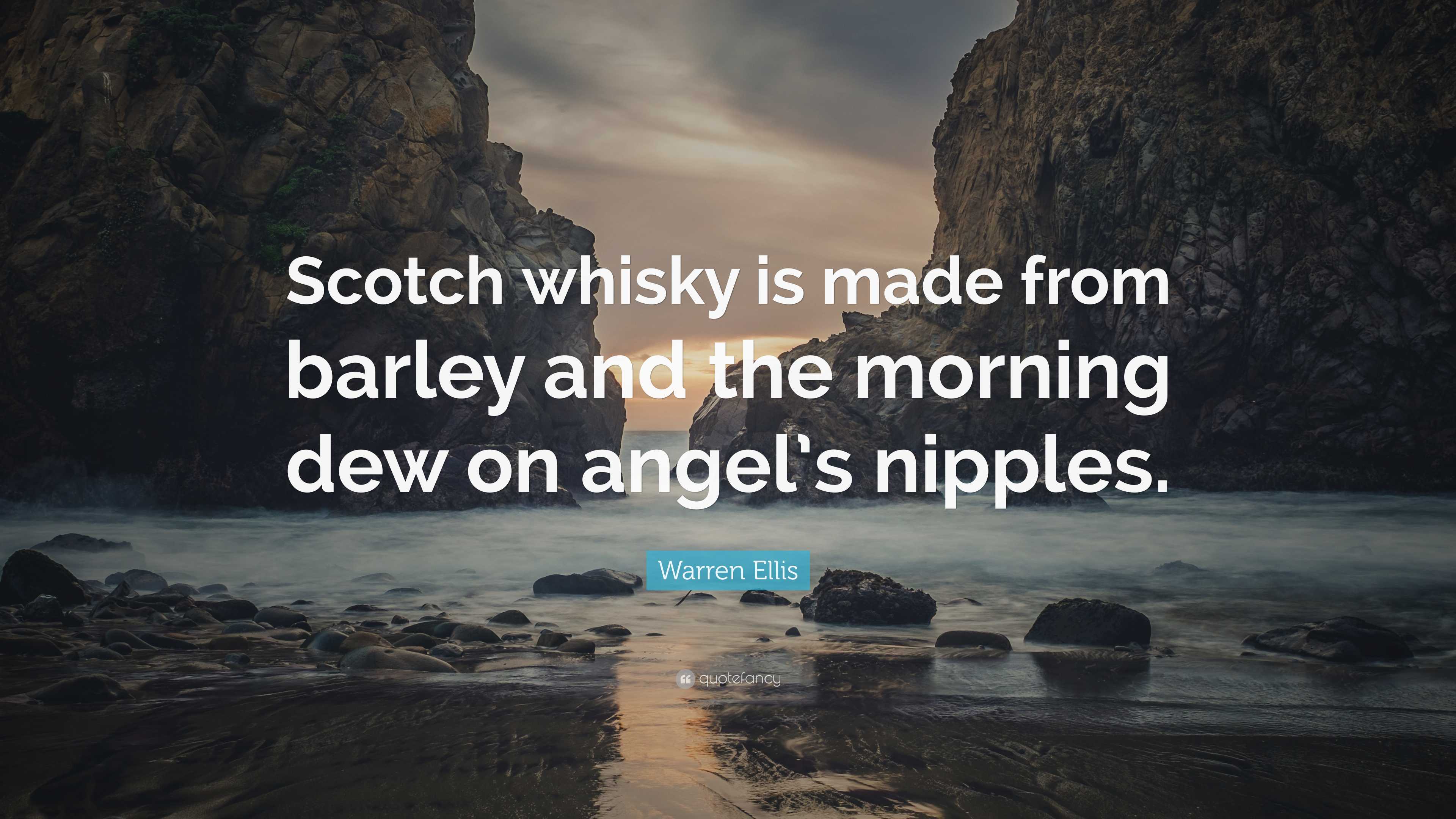 Warren Ellis Quote “Scotch whisky is made from barley and the morning dew on angel’s nipples.”