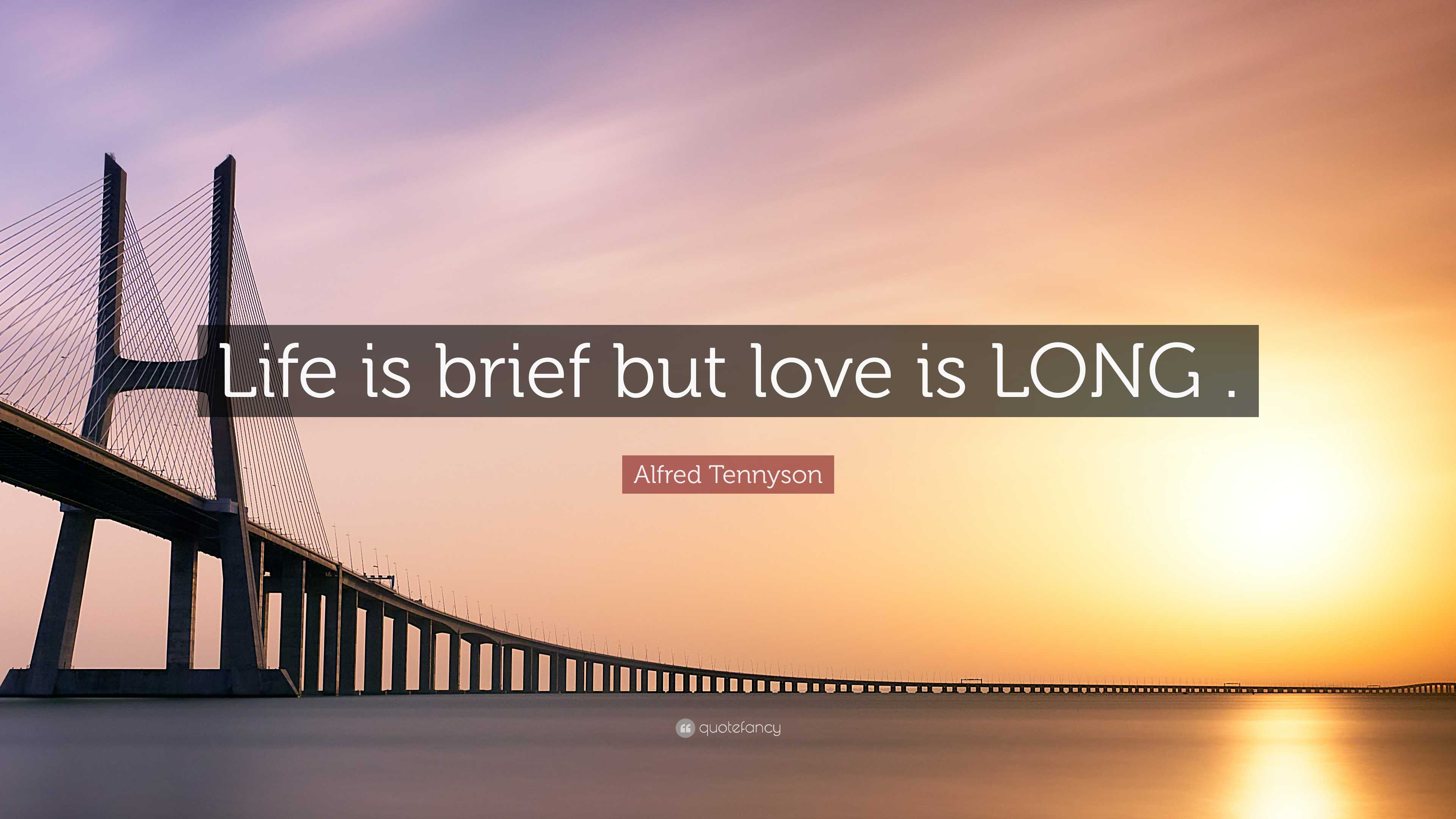 Alfred Tennyson Quote: “Life is brief but love is LONG .”