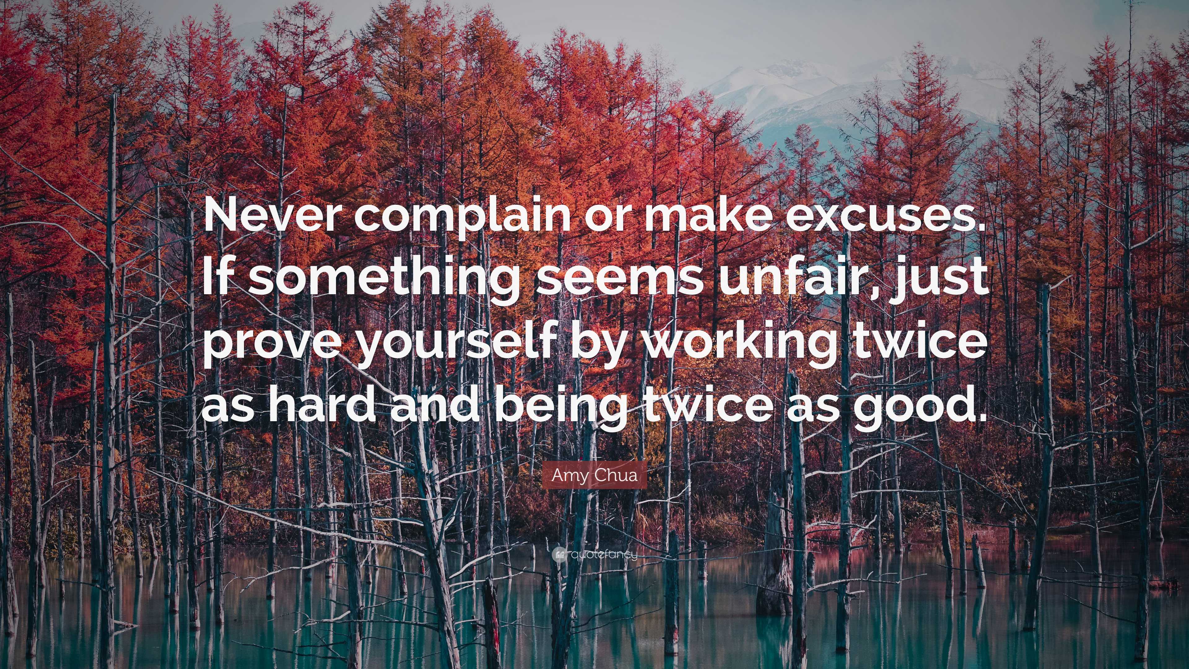 Amy Chua Quote: “Never complain or make excuses. If something seems ...