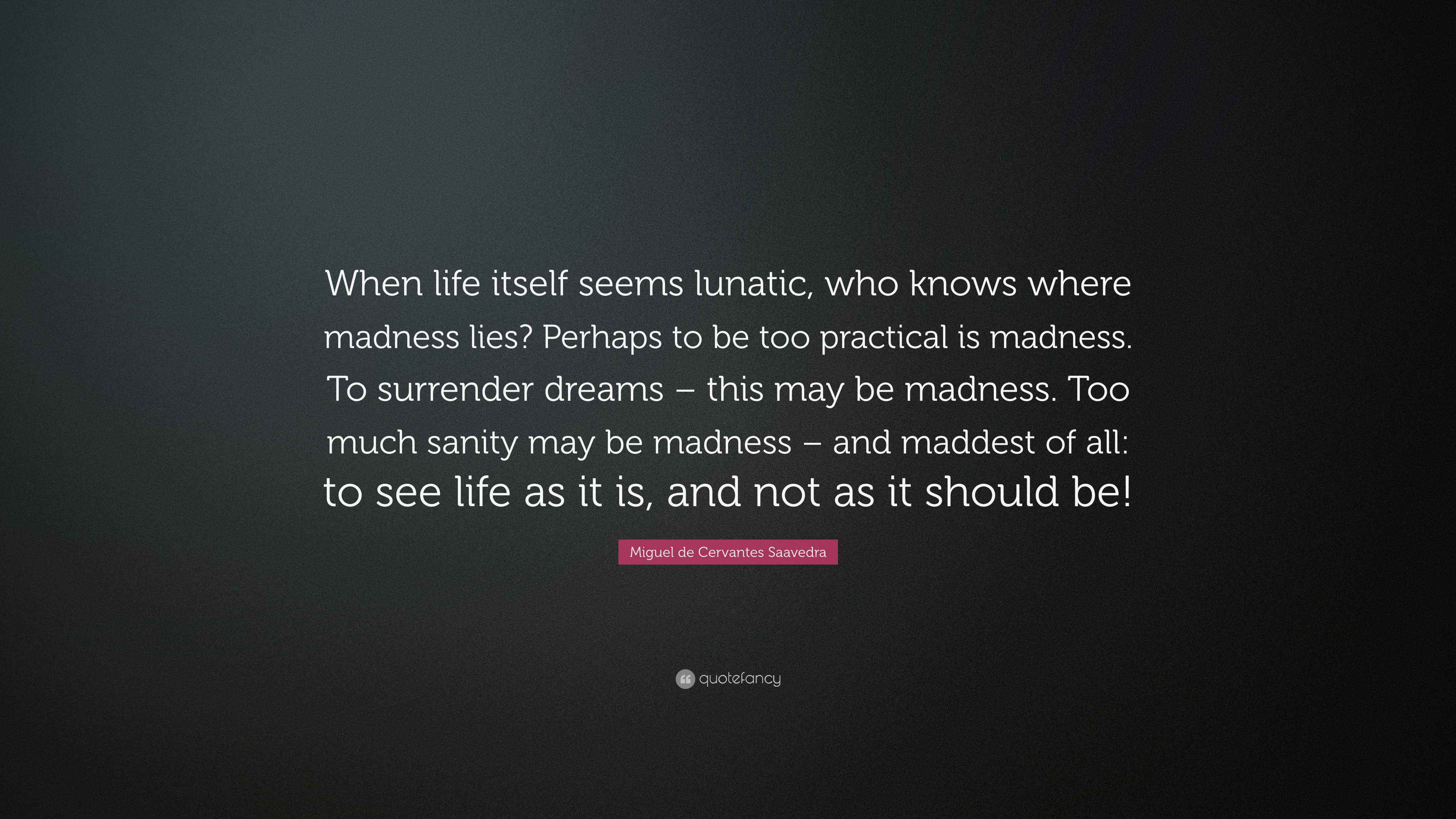 Miguel de Cervantes Saavedra Quote “When life itself seems lunatic