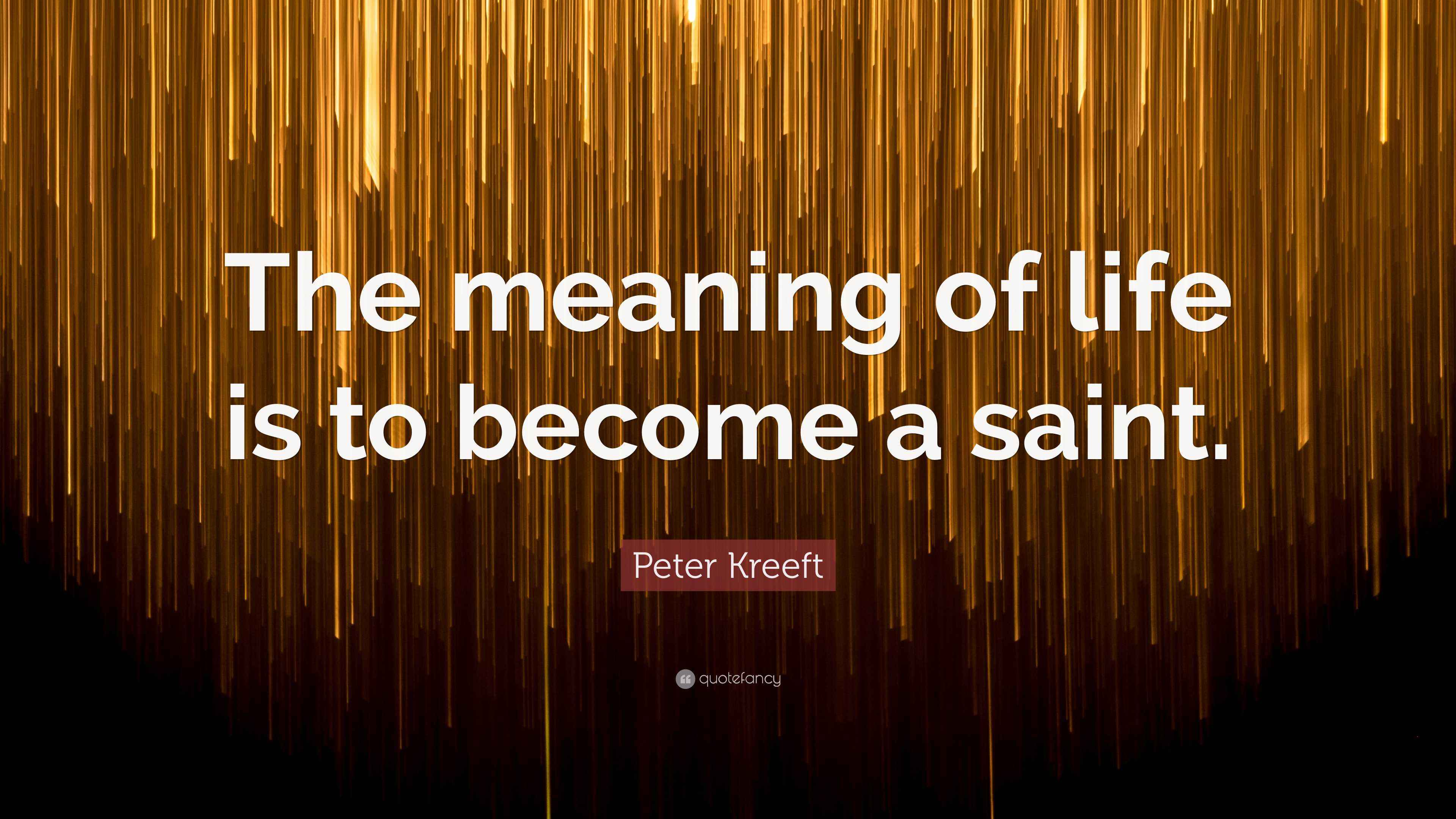 Peter Kreeft Quote “The meaning of life is to a saint.”