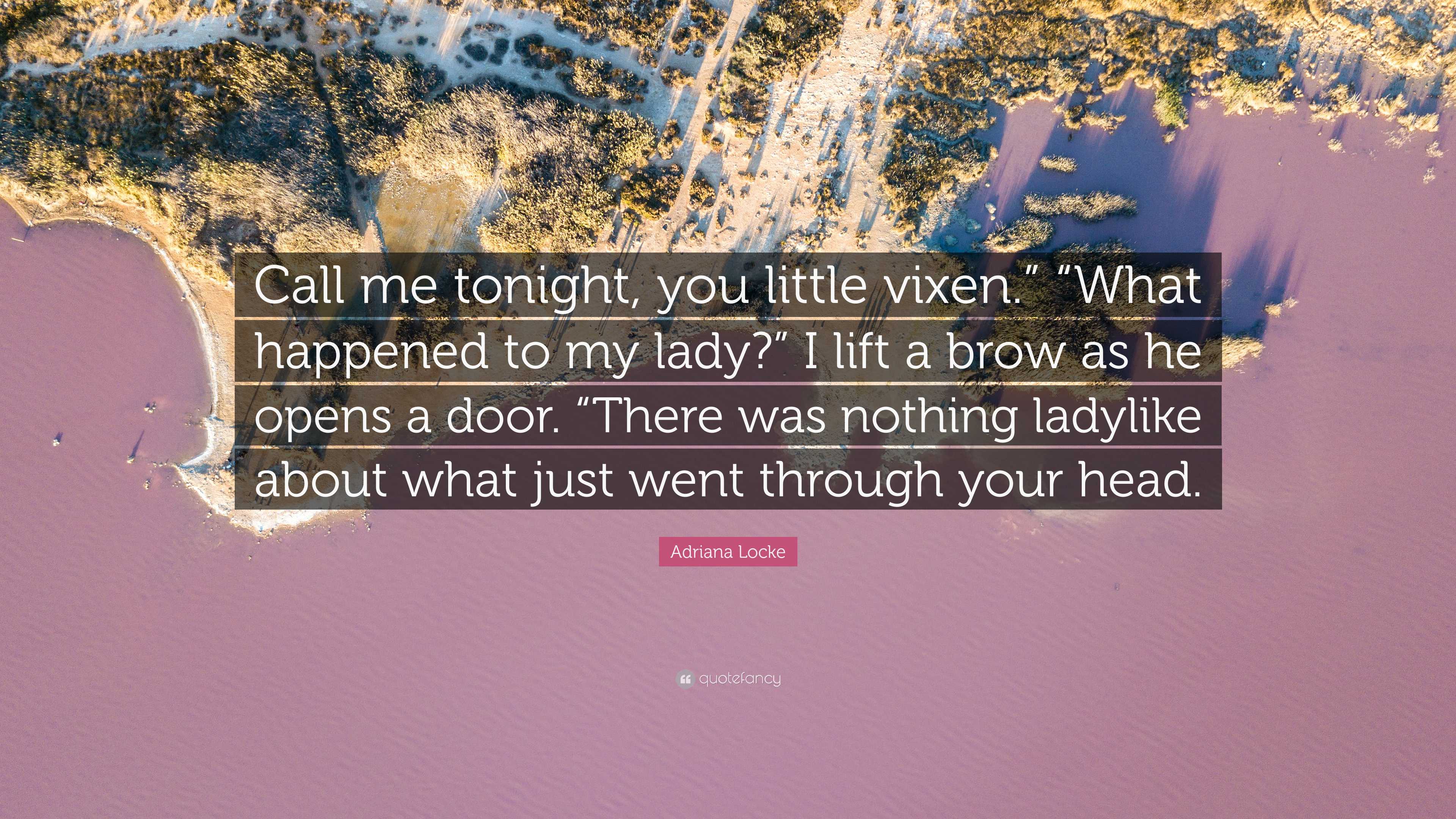 Adriana Locke Quote: “Call me tonight, you little vixen.” “What happened to  my lady?” I lift a brow as he opens a door. “There was nothing lad...”