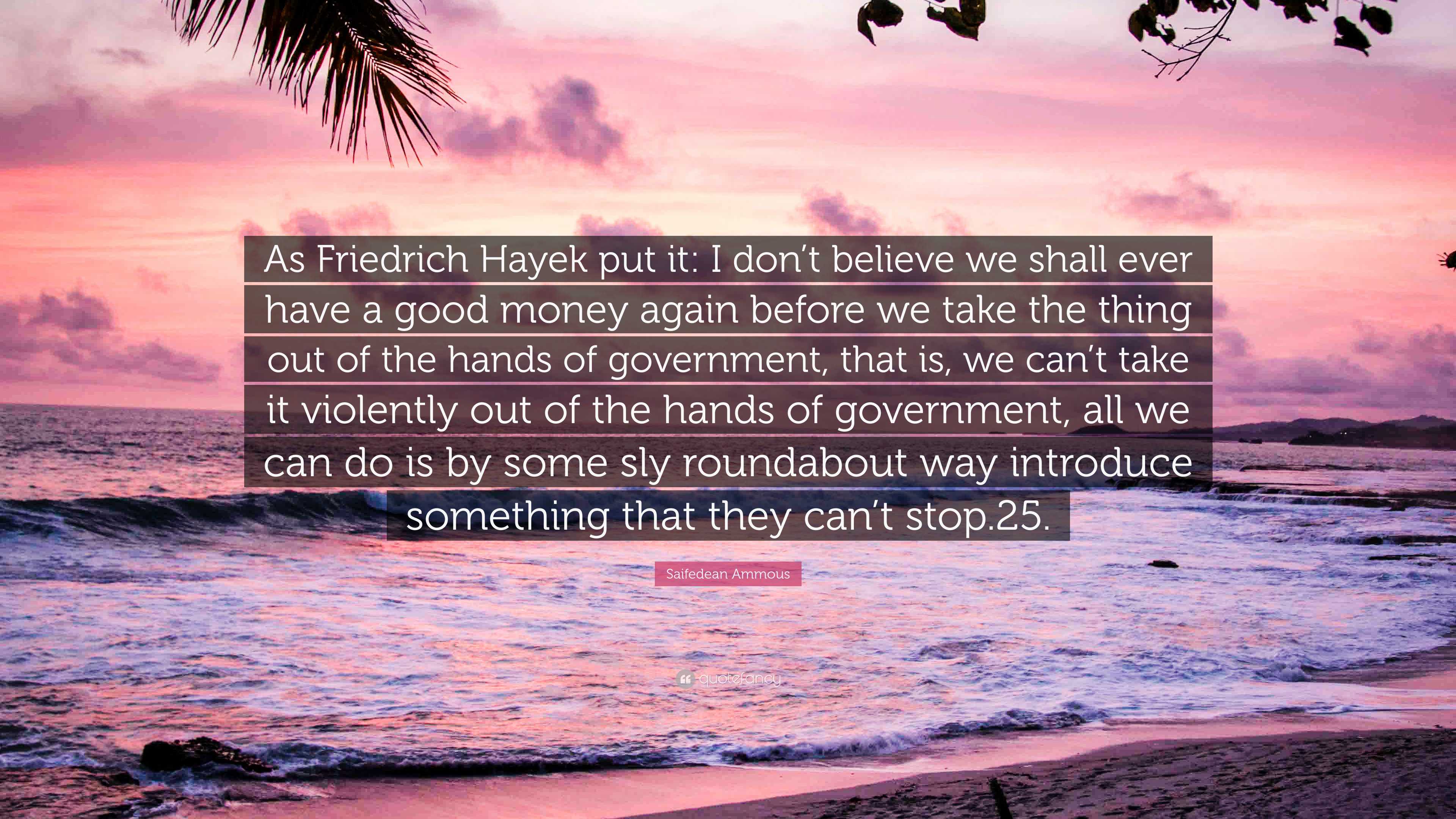 Saifedean Ammous Quote: “As Friedrich Hayek put it: I don’t believe we ...