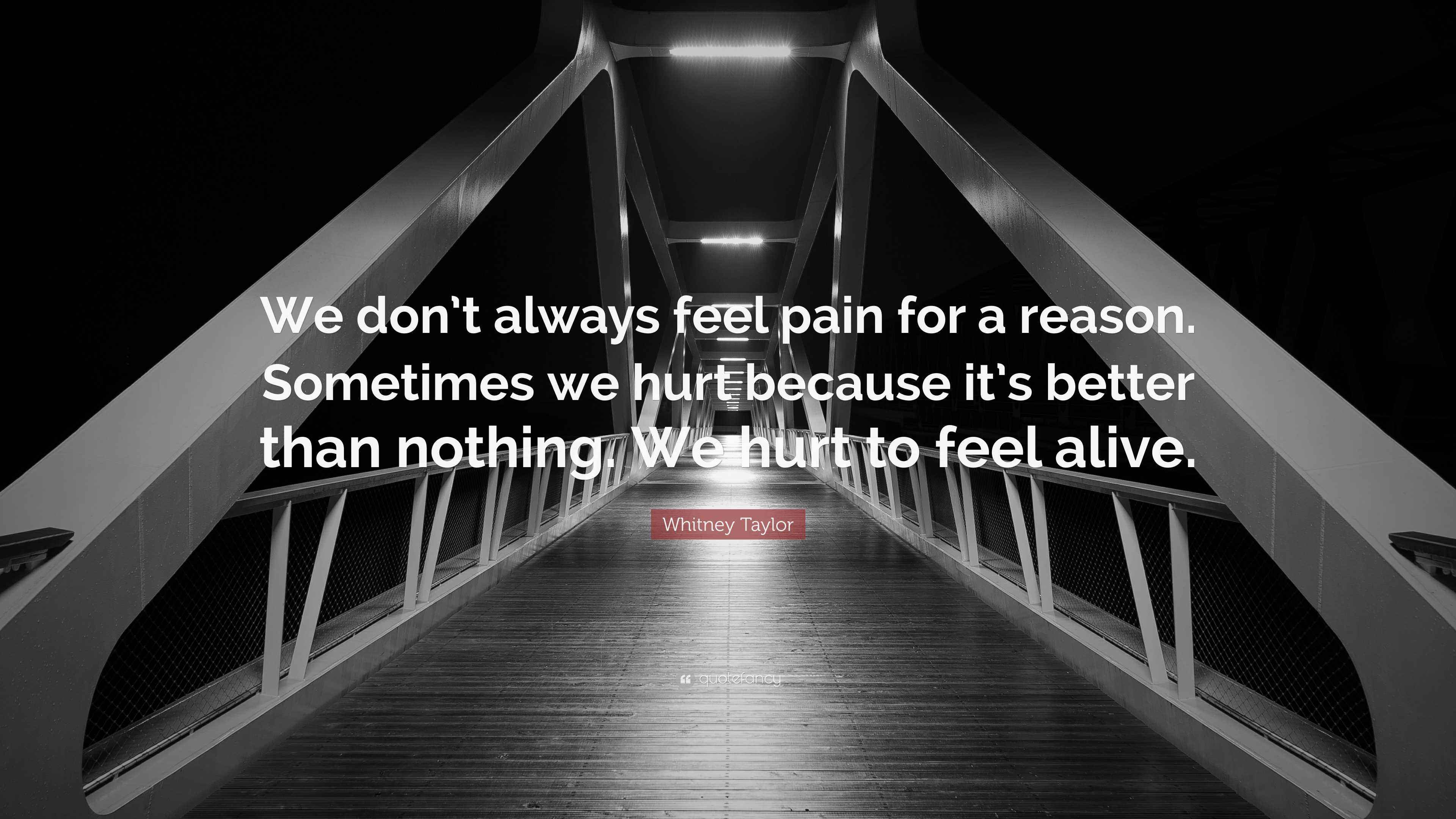 Whitney Taylor Quote “We don’t always feel pain for a reason