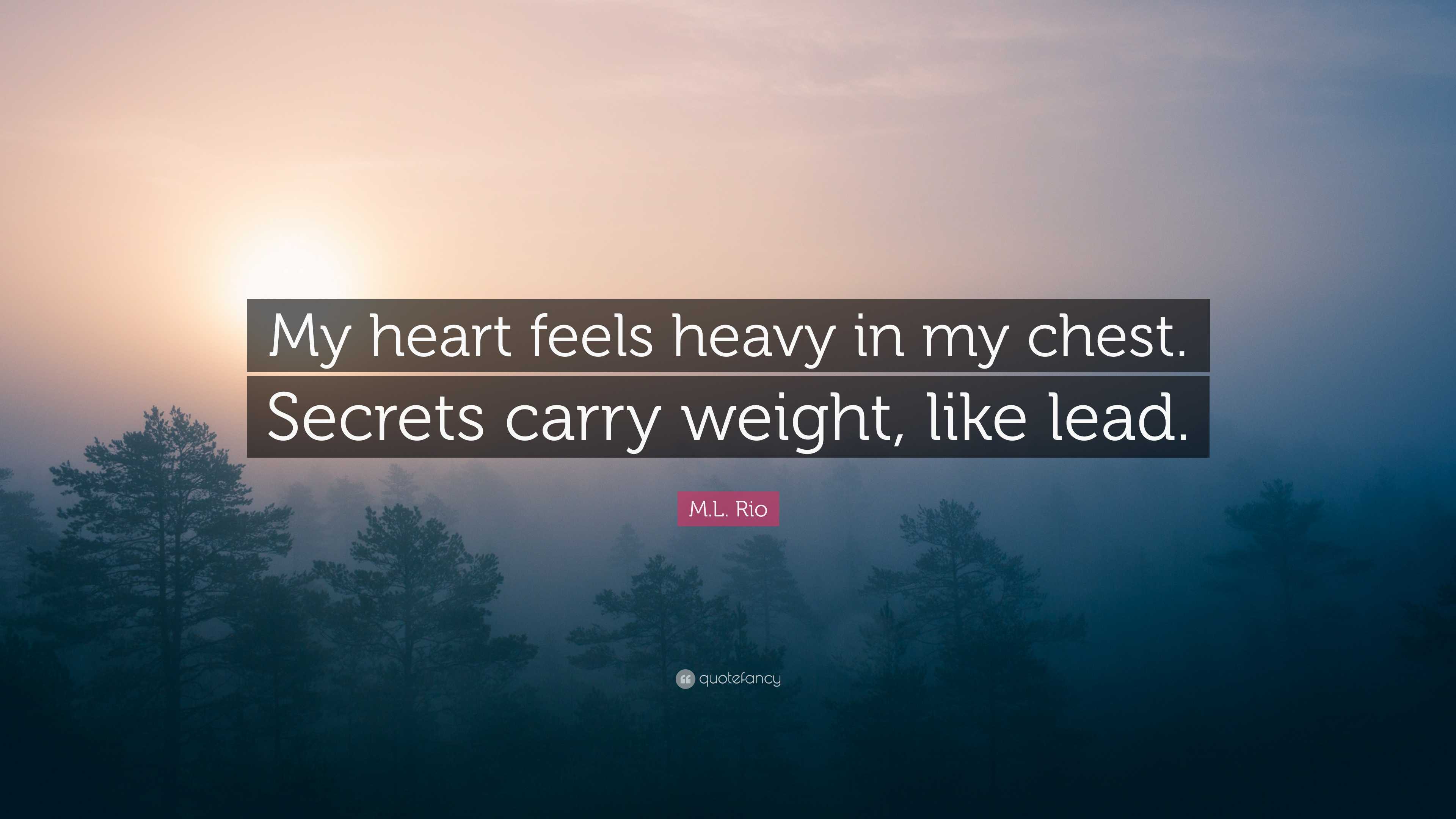 M.L. Rio Quote: “My heart feels heavy in my chest. Secrets carry