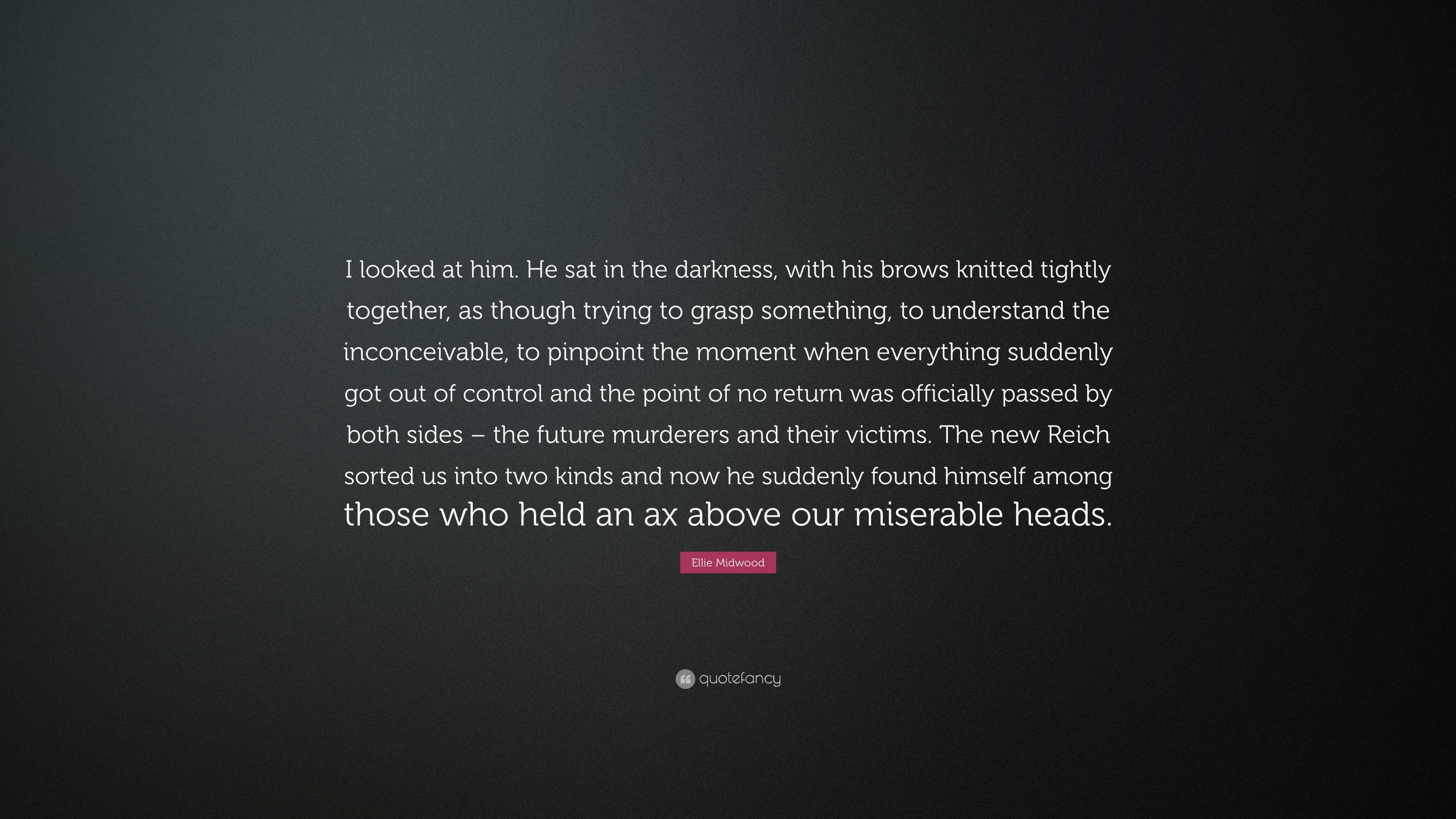 “I looked at him. He sat in the darkness, with his brows knitted ...