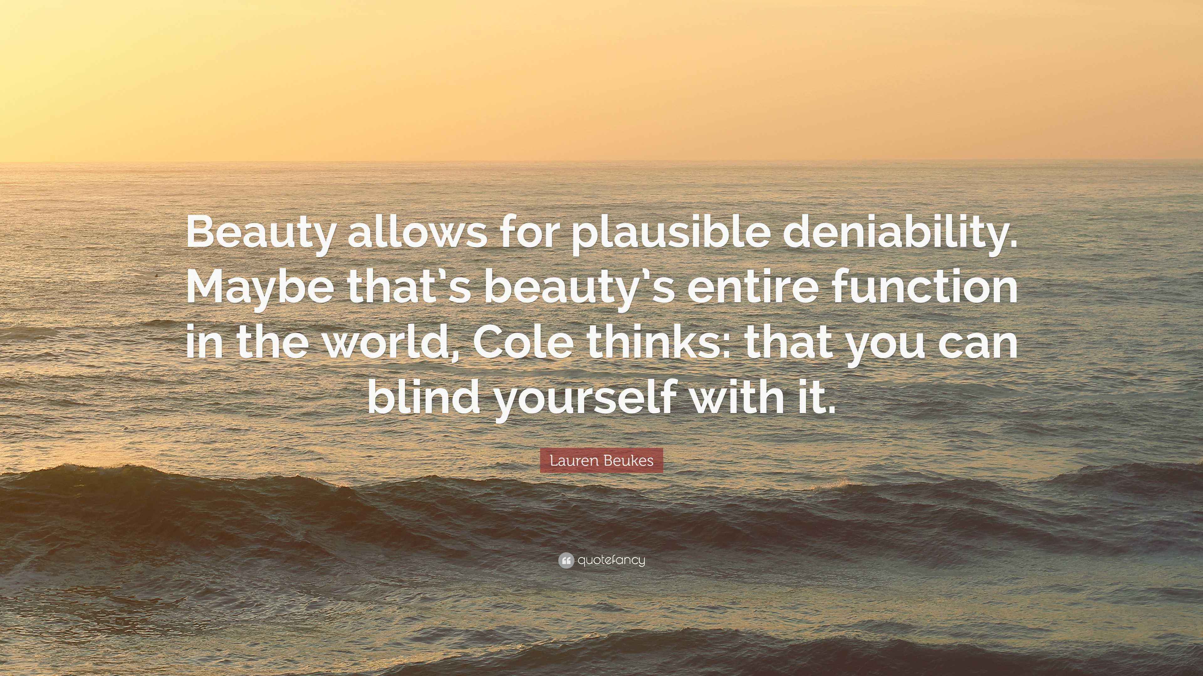 Lauren Beukes Quote: “Beauty allows for plausible deniability. Maybe ...