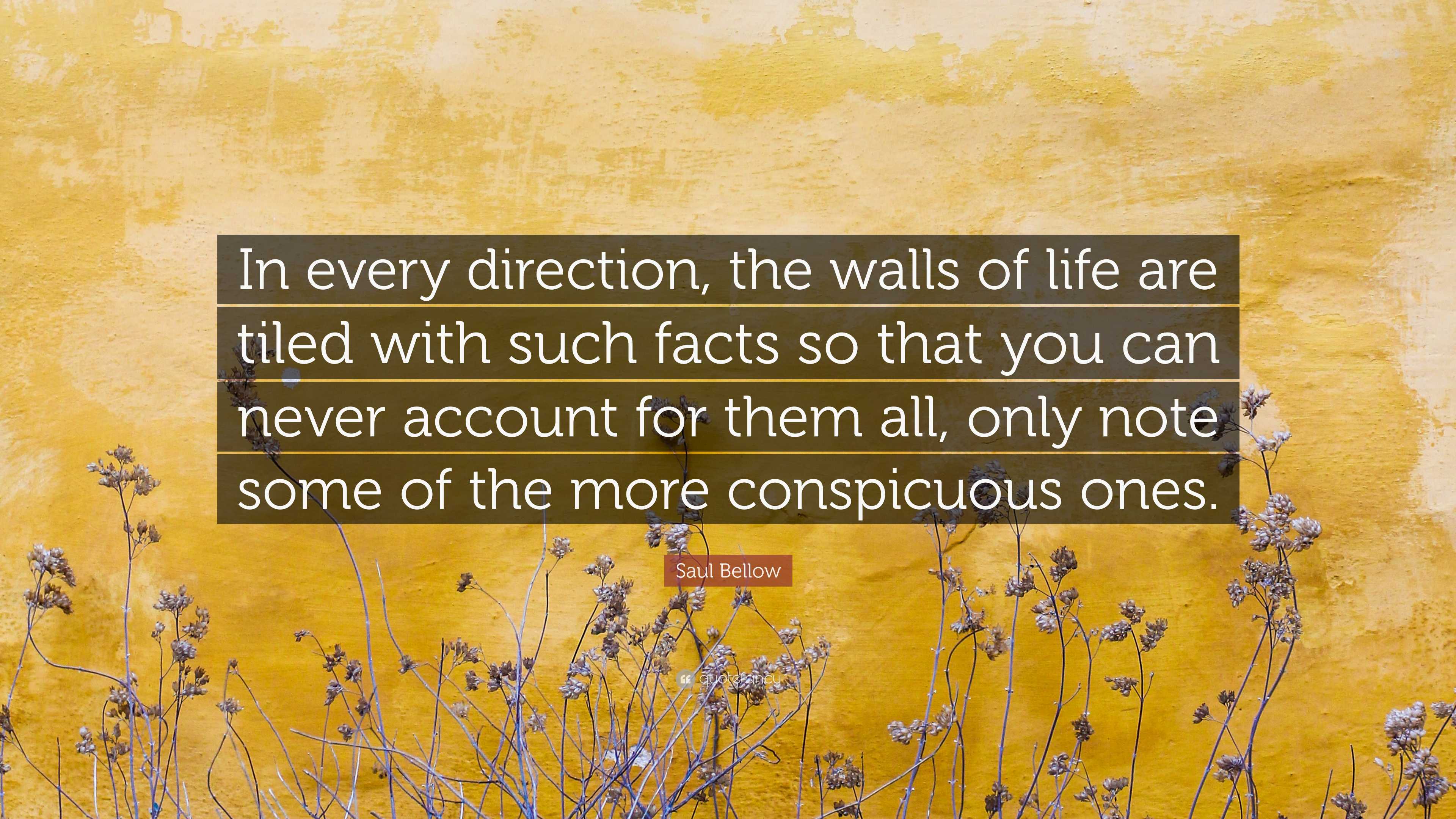 Saul Bellow Quote: “In every direction, the walls of life are tiled ...