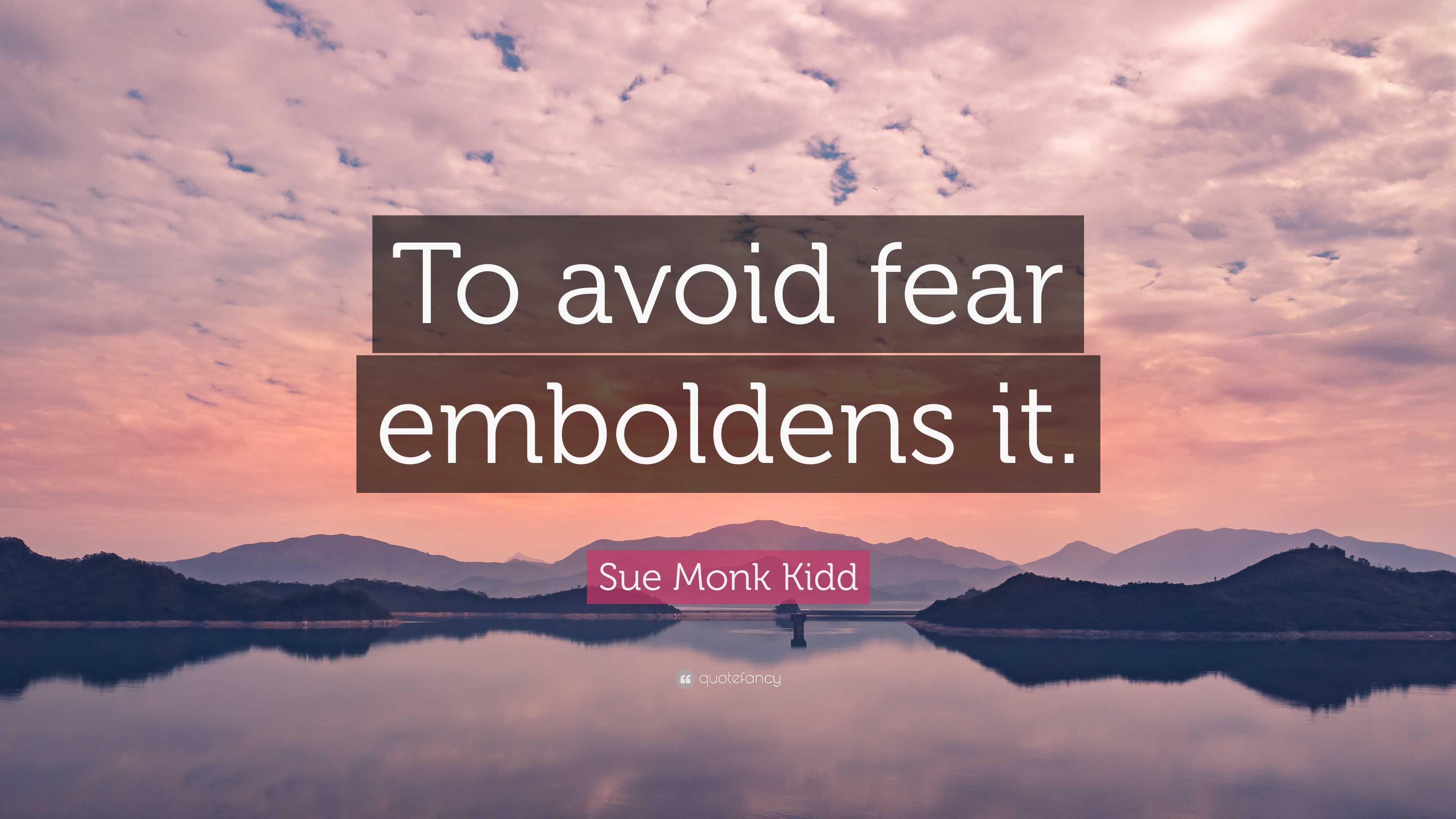 Sue Monk Kidd Quote: “To avoid fear emboldens it.”