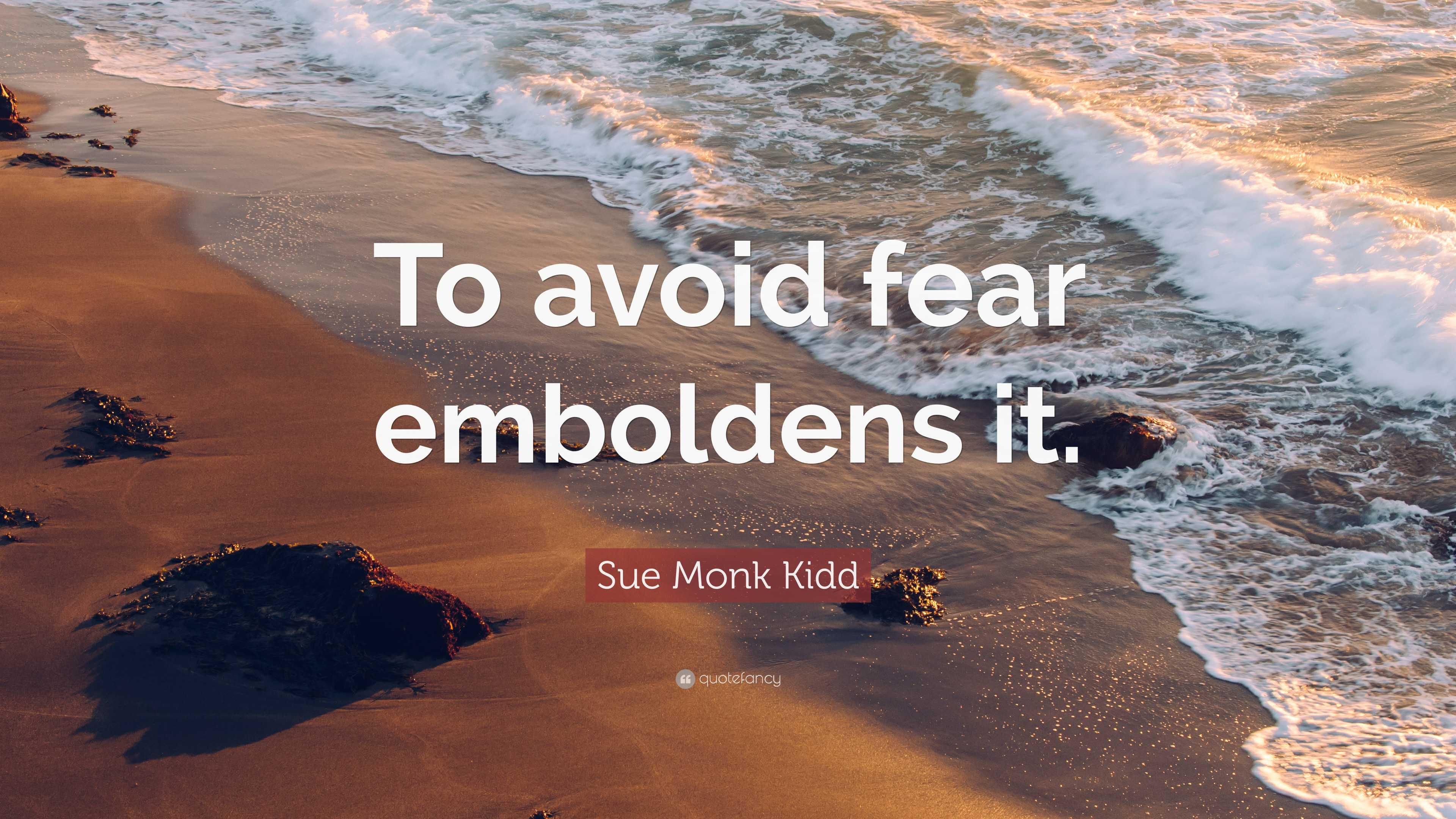 Sue Monk Kidd Quote: “To avoid fear emboldens it.”