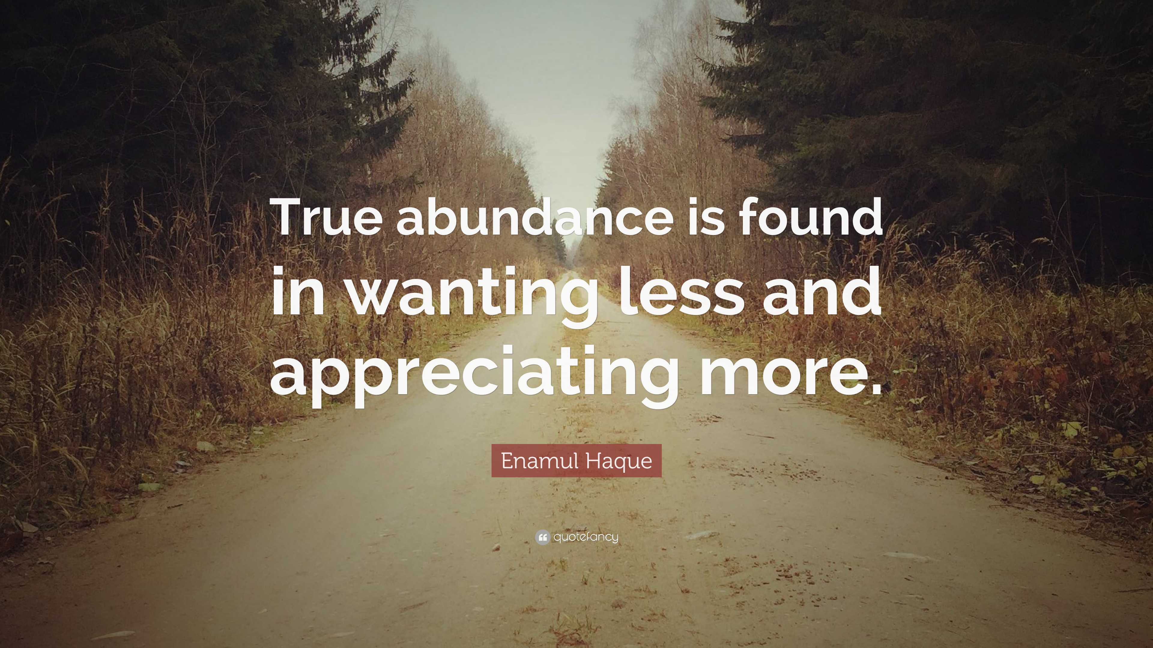 Enamul Haque Quote: “True abundance is found in wanting less and ...