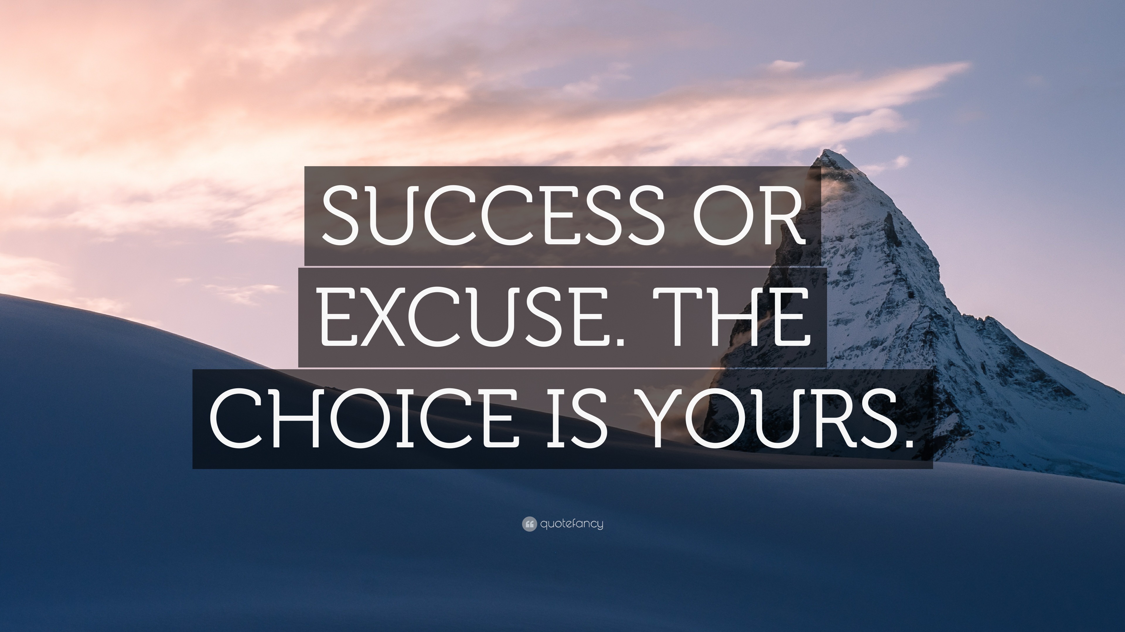 “SUCCESS OR EXCUSE. THE CHOICE IS YOURS.” Wallpaper by QuoteFancy