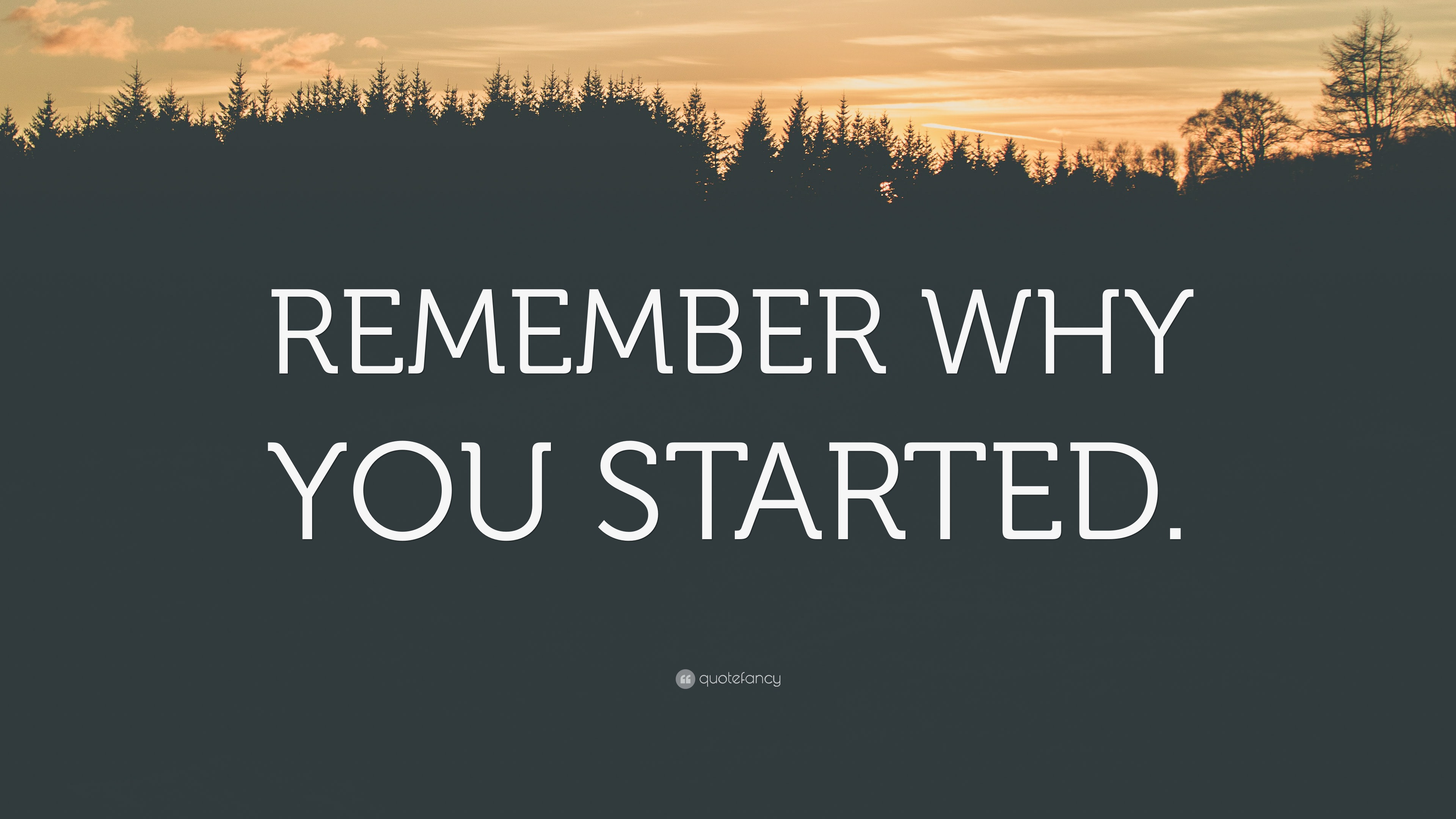 “REMEMBER WHY YOU STARTED.” Wallpaper by QuoteFancy