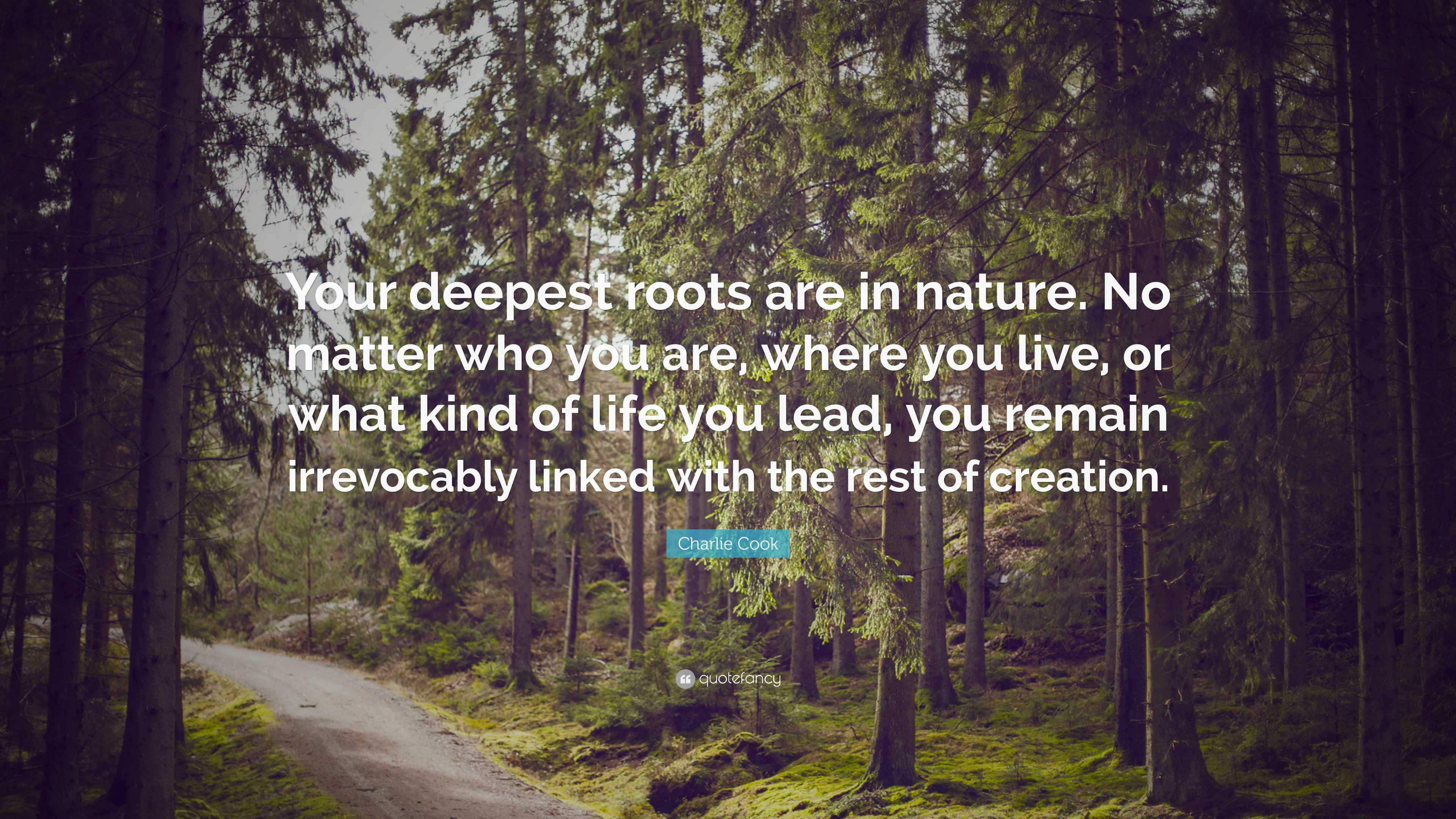 Charlie Cook Quote: “Your deepest roots are in nature. No matter who ...