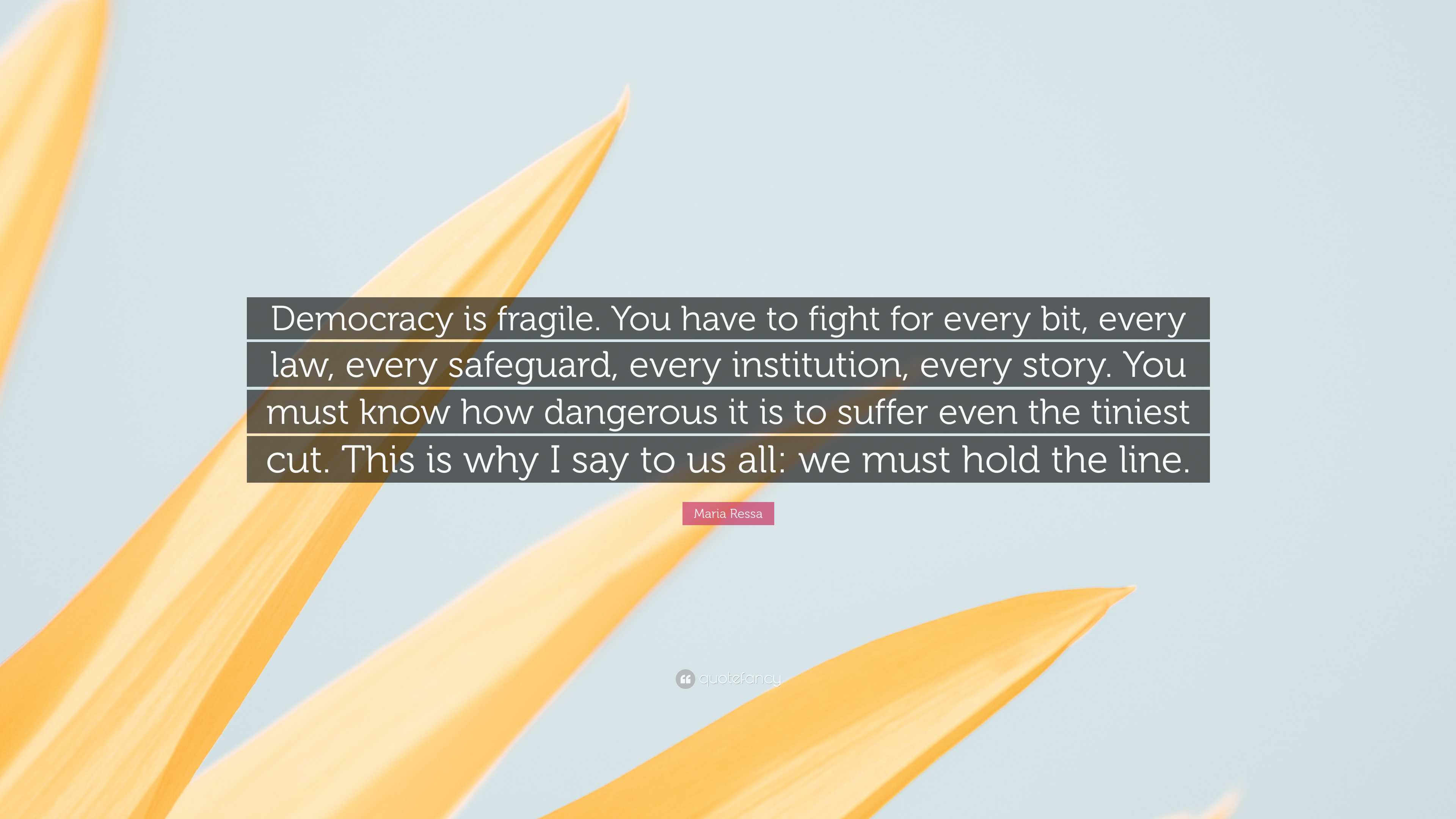 Maria Ressa Quote: “Democracy is fragile. You have to fight for every ...
