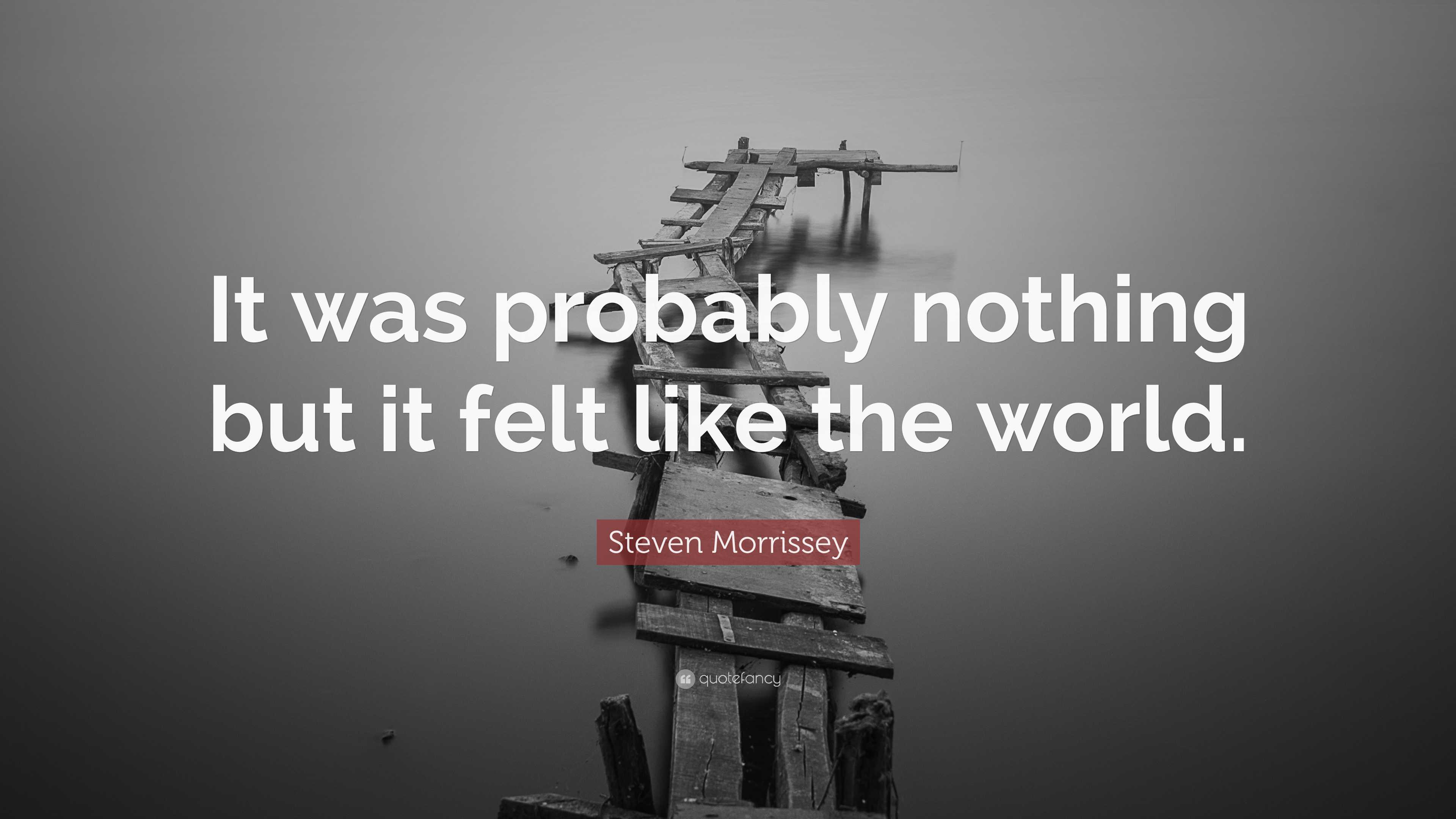 Steven Morrissey Quote: “It was probably nothing but it felt like the  world.”