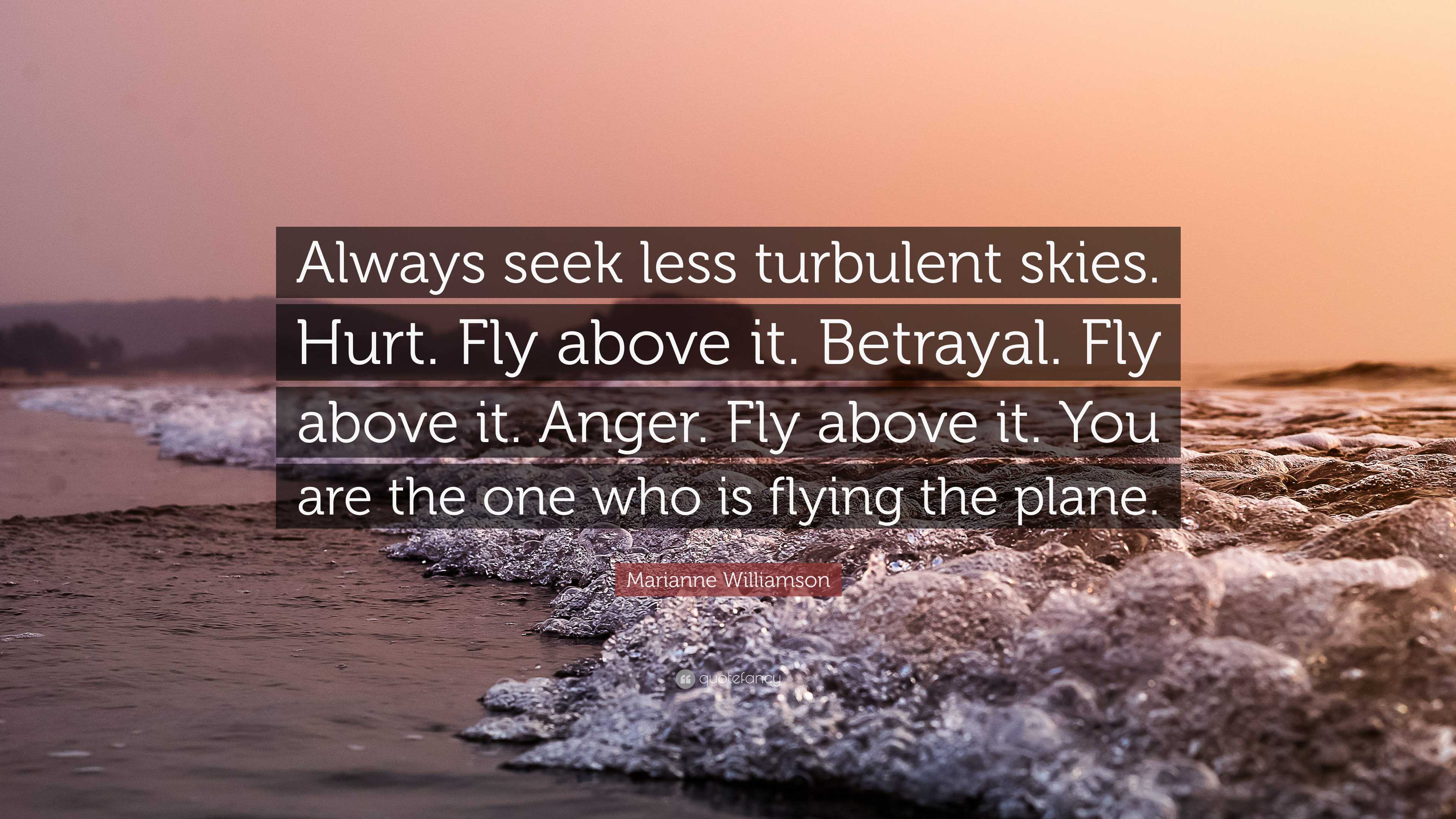 Marianne Williamson Quote: “Always seek less turbulent skies. Hurt. Fly
