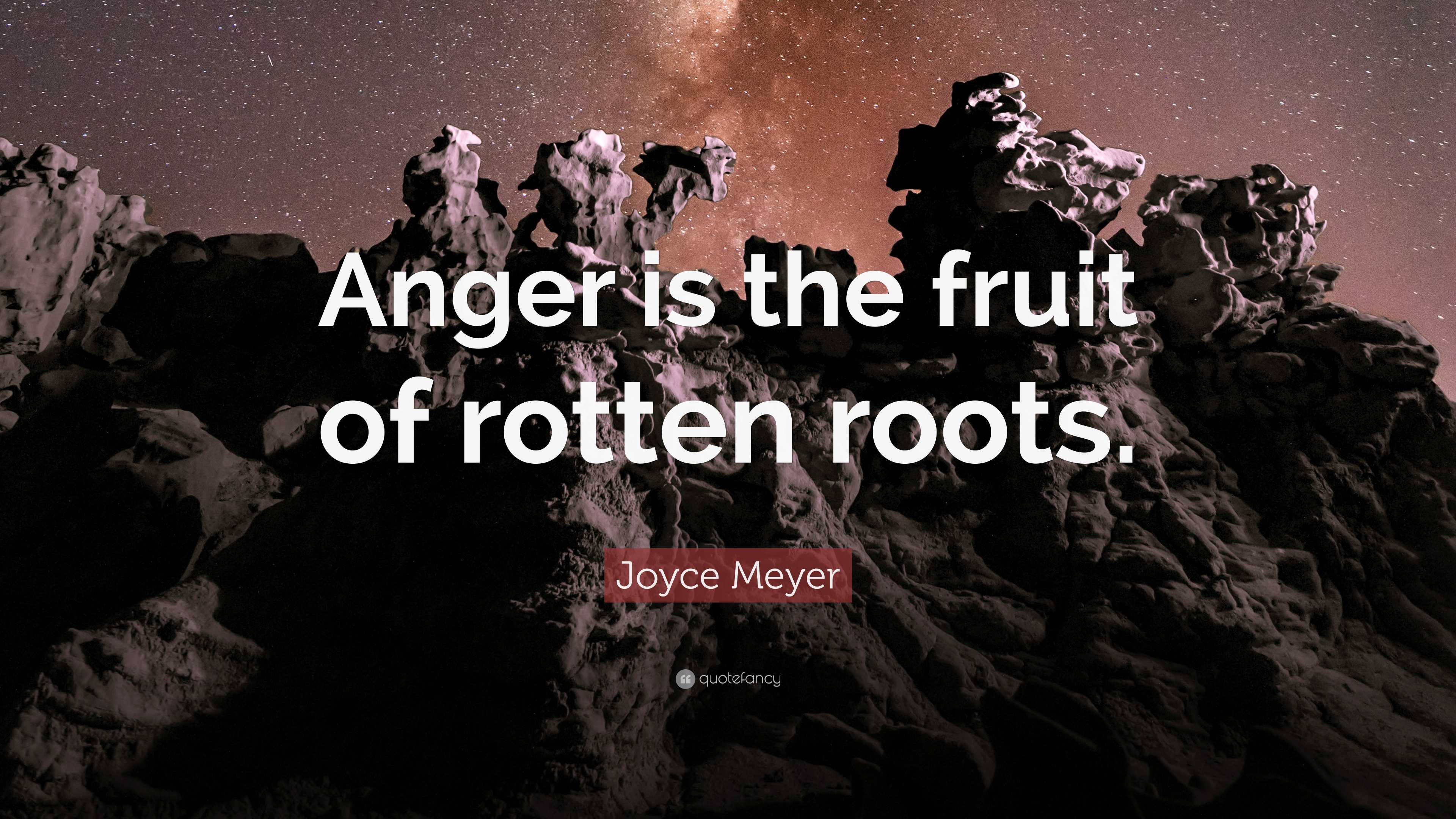 Joyce Meyer Quote: “Anger is the fruit of rotten roots.”