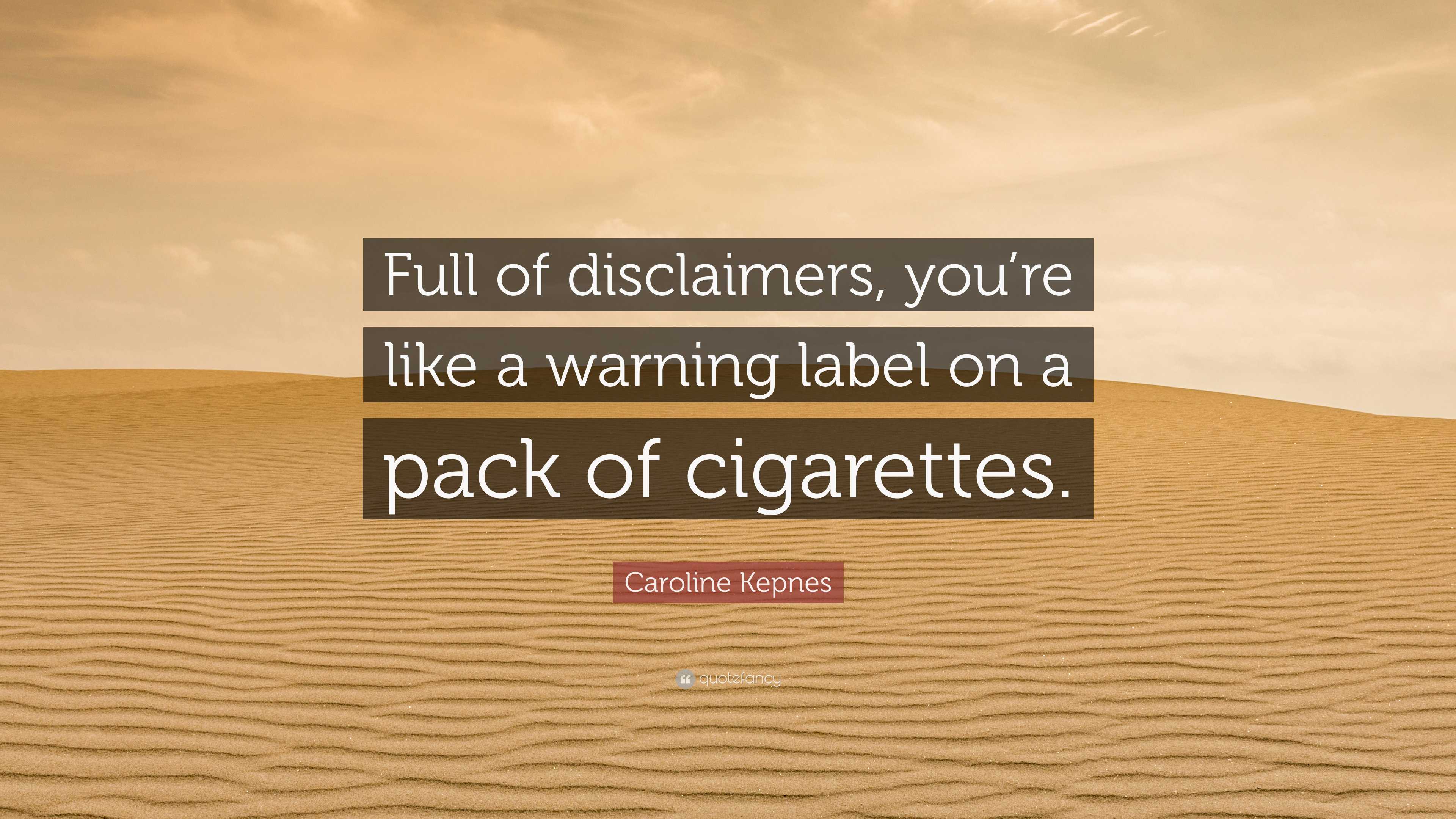 Caroline Kepnes Quote: “Full of disclaimers, you're like a warning label on  a pack of