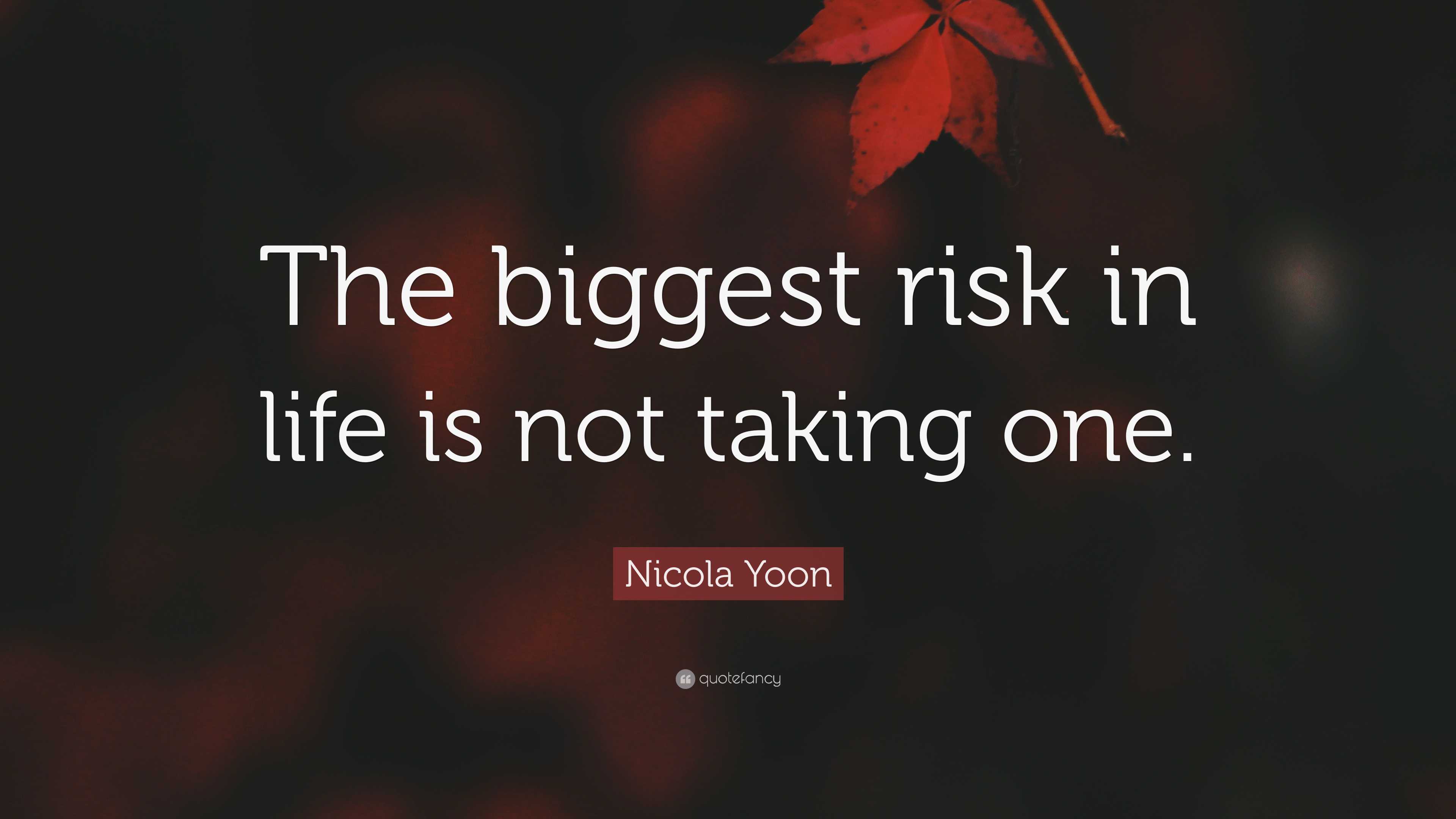 Nicola Yoon Quote: “The biggest risk in life is not taking one.”