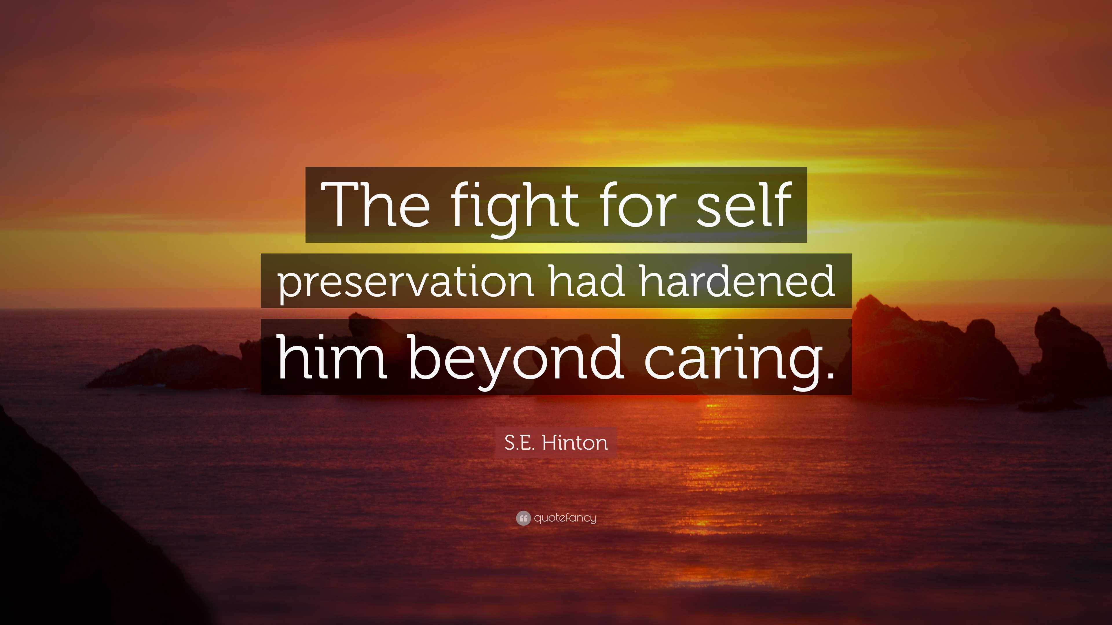 S.E. Hinton Quote: “The fight for self preservation had hardened him ...