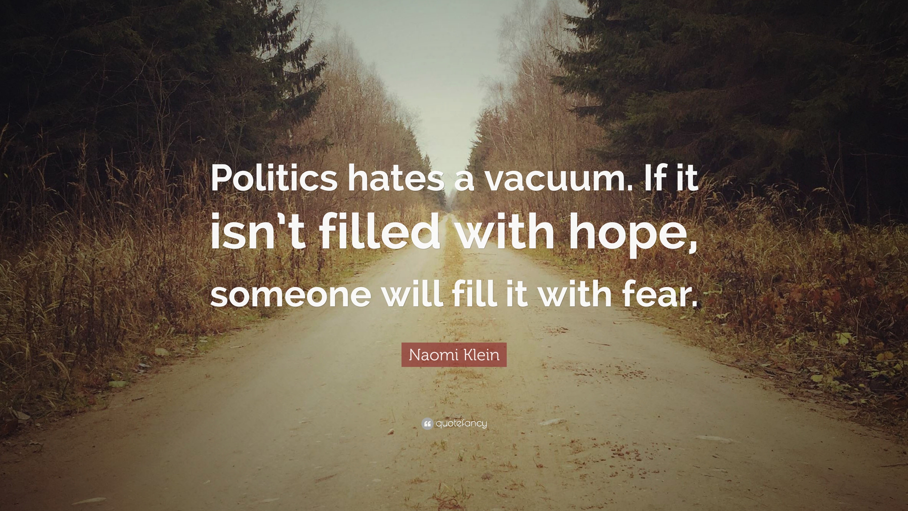 Naomi Klein Quote “Politics hates a vacuum. If it isn’t filled with