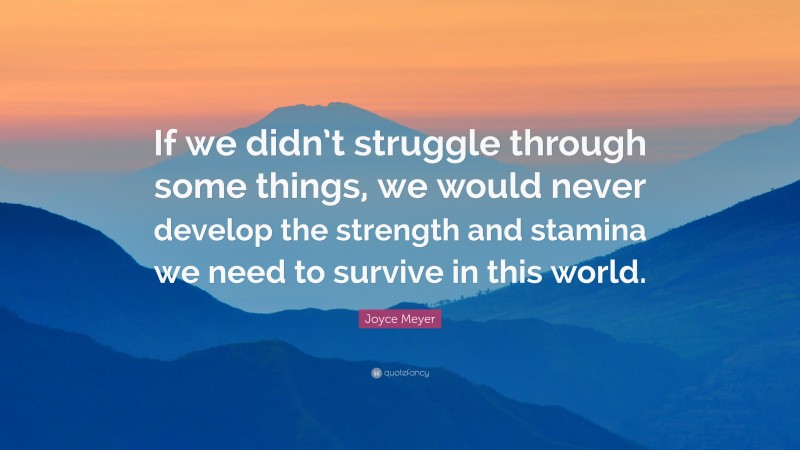 Joyce Meyer Quote: “If we didn’t struggle through some things, we would never develop the strength and stamina we need to survive in this world.”