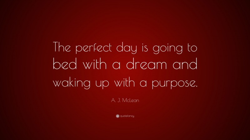 A. J. McLean Quote: “The perfect day is going to bed with a dream and waking up with a purpose.”