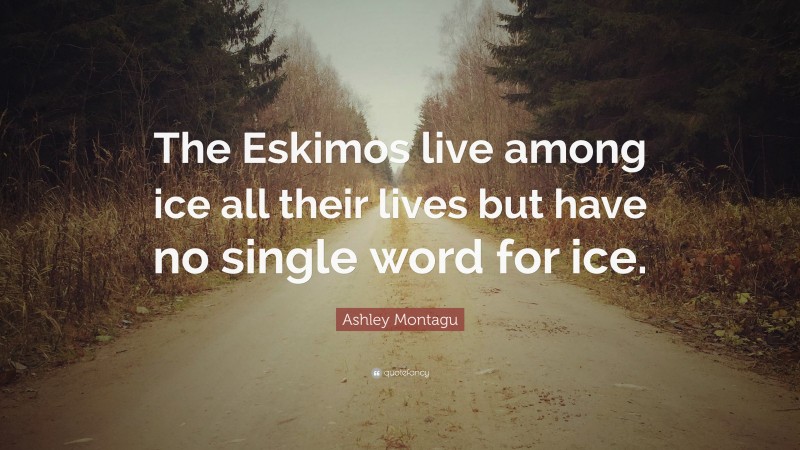 Ashley Montagu Quote: “The Eskimos live among ice all their lives but have no single word for ice.”