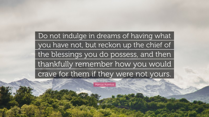 Marcus Aurelius Quote: “Do not indulge in dreams of having what you have not, but reckon up the chief of the blessings you do possess, and then thankfully remember how you would crave for them if they were not yours.”