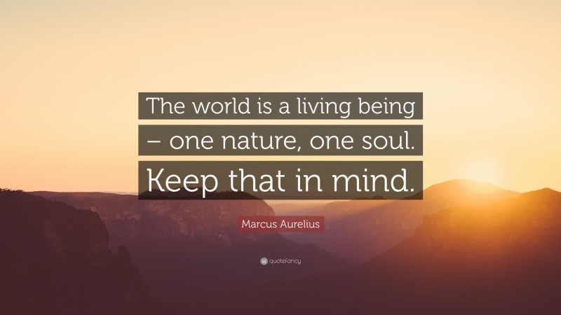 Marcus Aurelius Quote: “The world is a living being – one nature, one soul. Keep that in mind.”