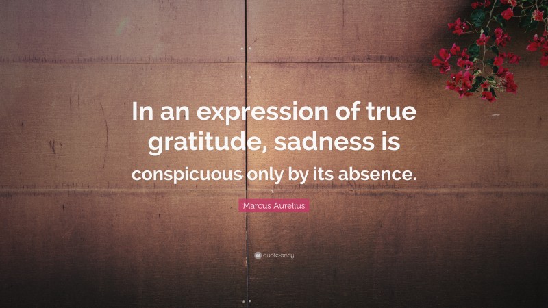 Marcus Aurelius Quote: “In an expression of true gratitude, sadness is conspicuous only by its absence.”
